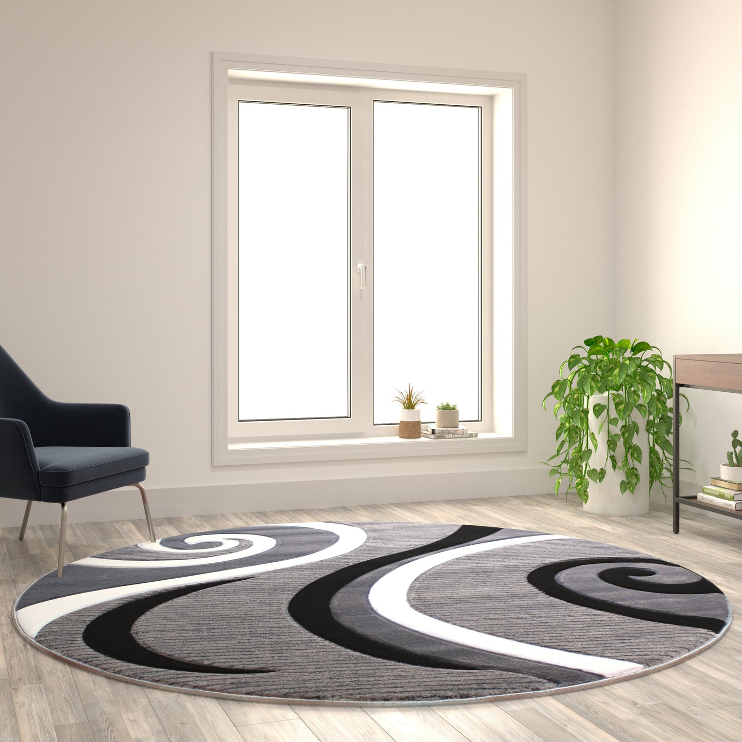 8x8 Gray Abstract Rug KP-RG952-88-GY-GG