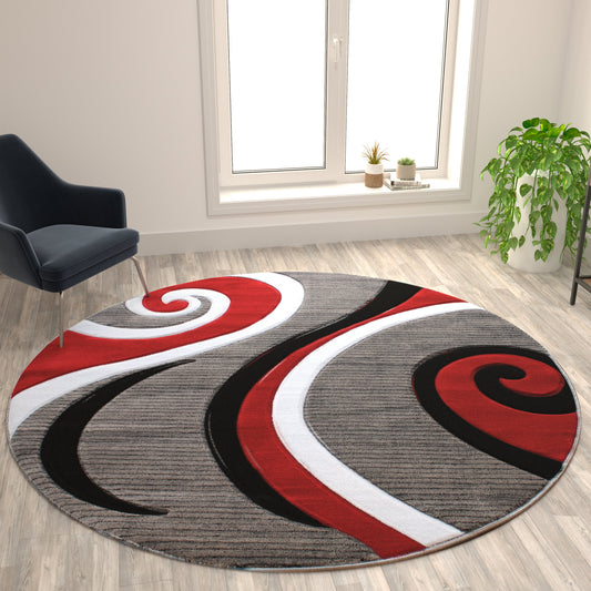 8x8 Red Abstract Rug KP-RG952-88-RD-GG