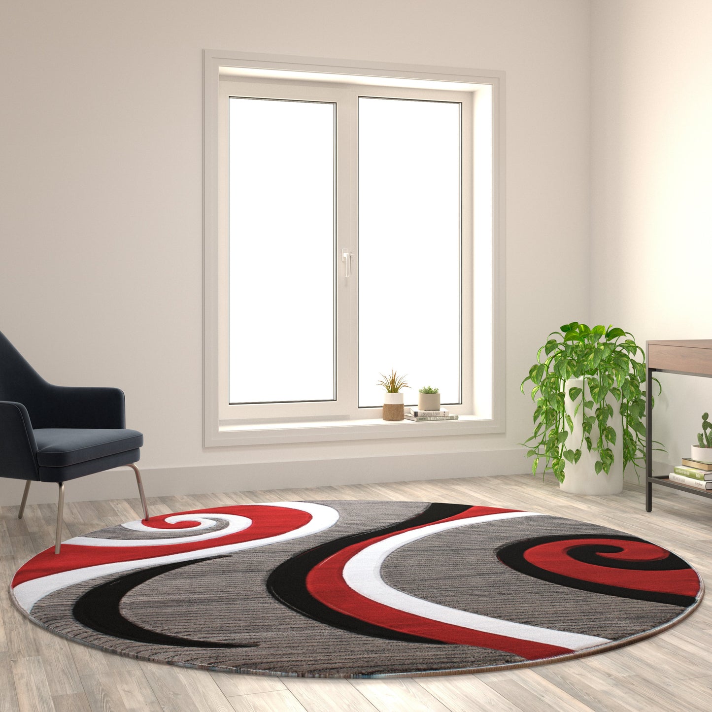 8x8 Red Abstract Rug KP-RG952-88-RD-GG