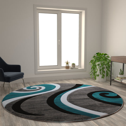 8x8 Turquoise Abstract Rug KP-RG952-88-TQ-GG