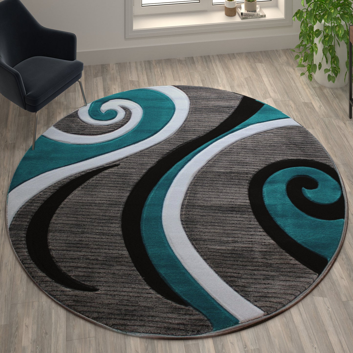 8x8 Turquoise Abstract Rug KP-RG952-88-TQ-GG