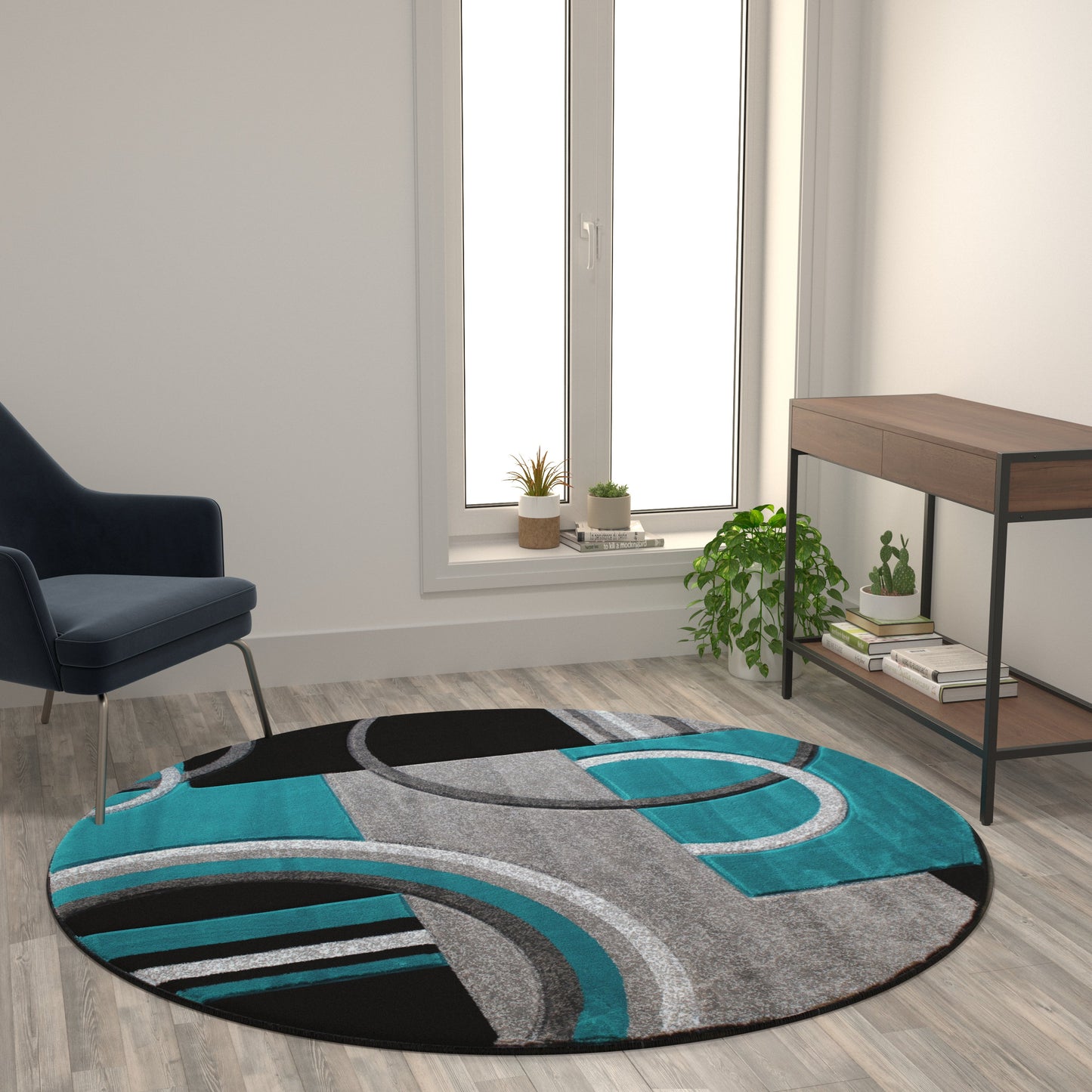 5x5 Turquoise Geometric Rug KP-RG953-55-TQ-GG