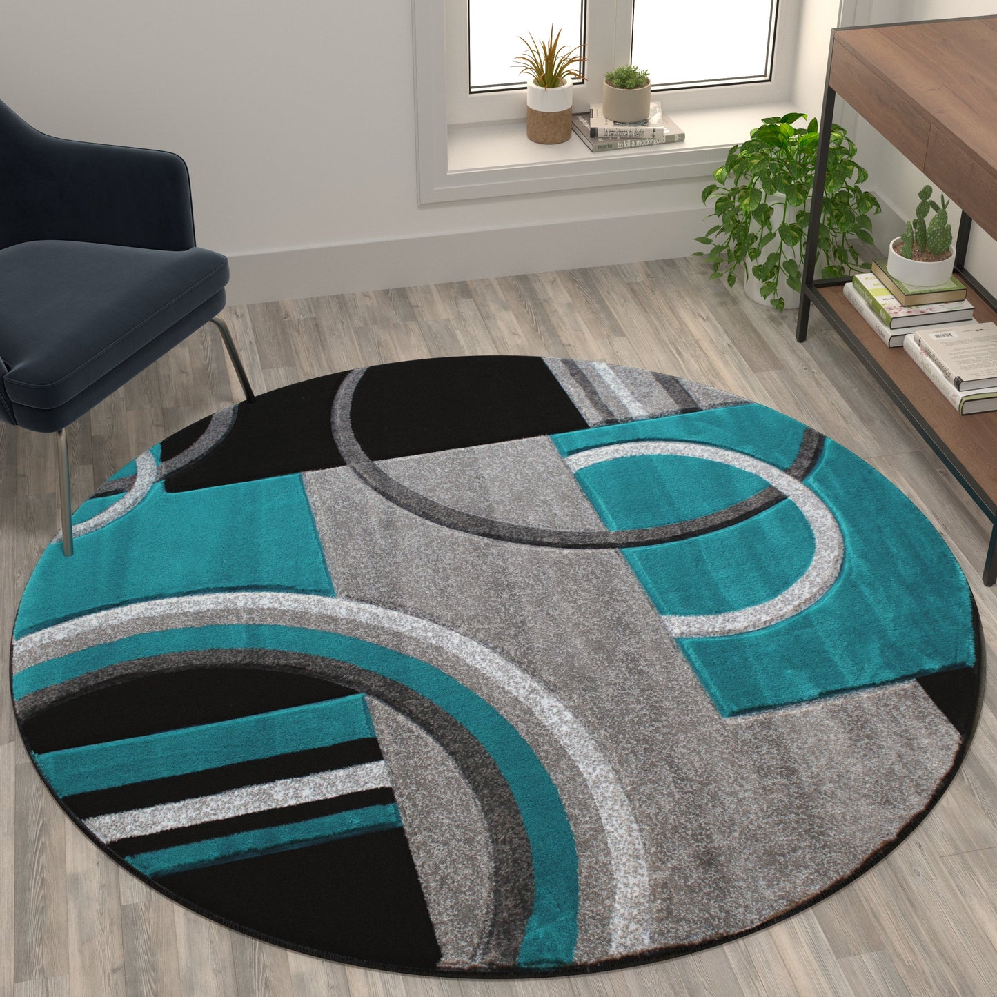5x5 Turquoise Geometric Rug KP-RG953-55-TQ-GG