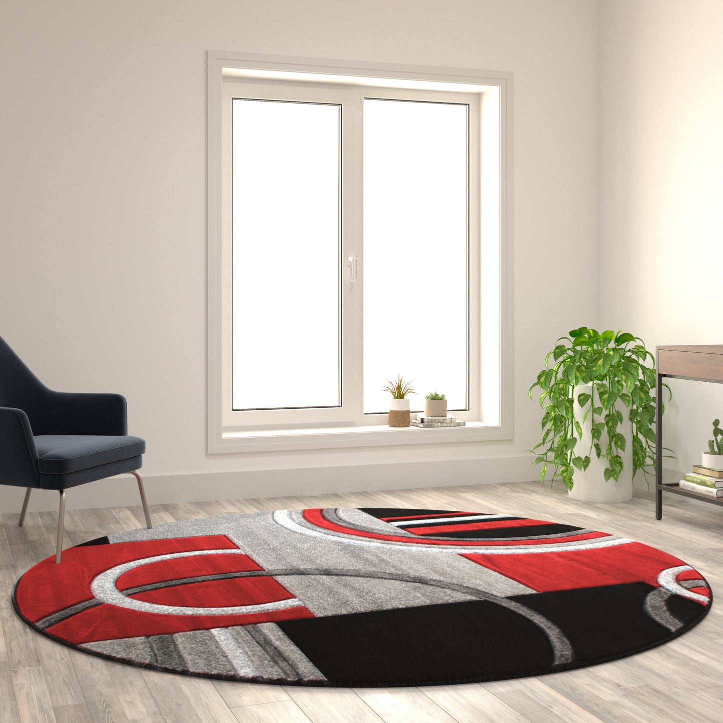 8x8 Red Geometric Rug KP-RG953-88-RD-GG