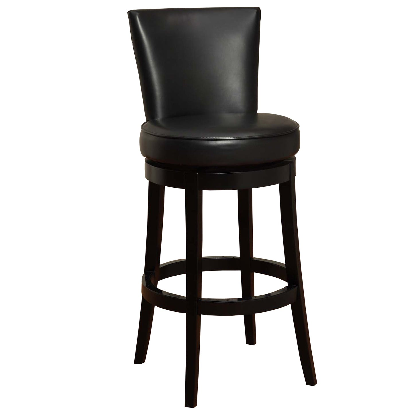 Boston Swivel Faux Leather and Black Wood Bar Stool, Counter and Bar Height