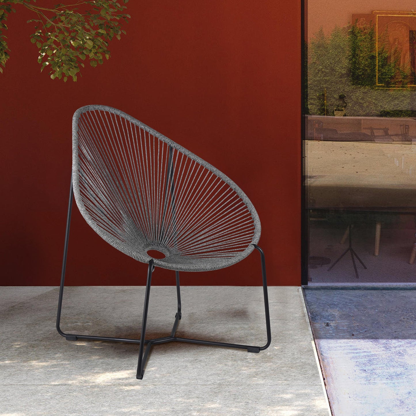 Acapulco Indoor Outdoor Steel Papasan Lounge Chair with Gray Rope