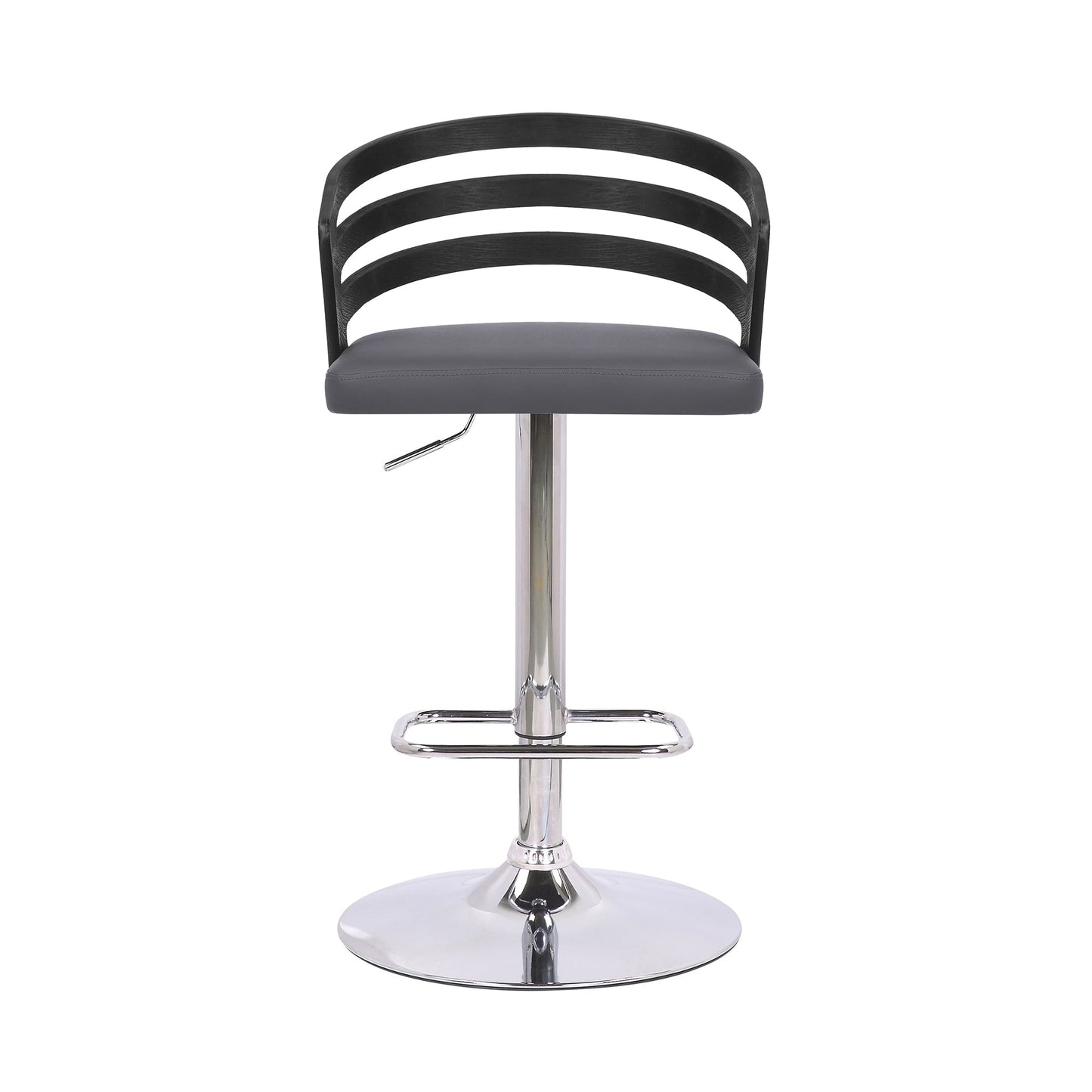 Adele Adjustable Height Swivel Faux Leather and Wood Bar Stool with Chrome Base