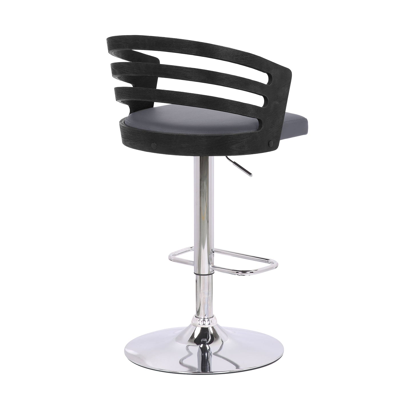 Adele Adjustable Height Swivel Faux Leather and Wood Bar Stool with Chrome Base