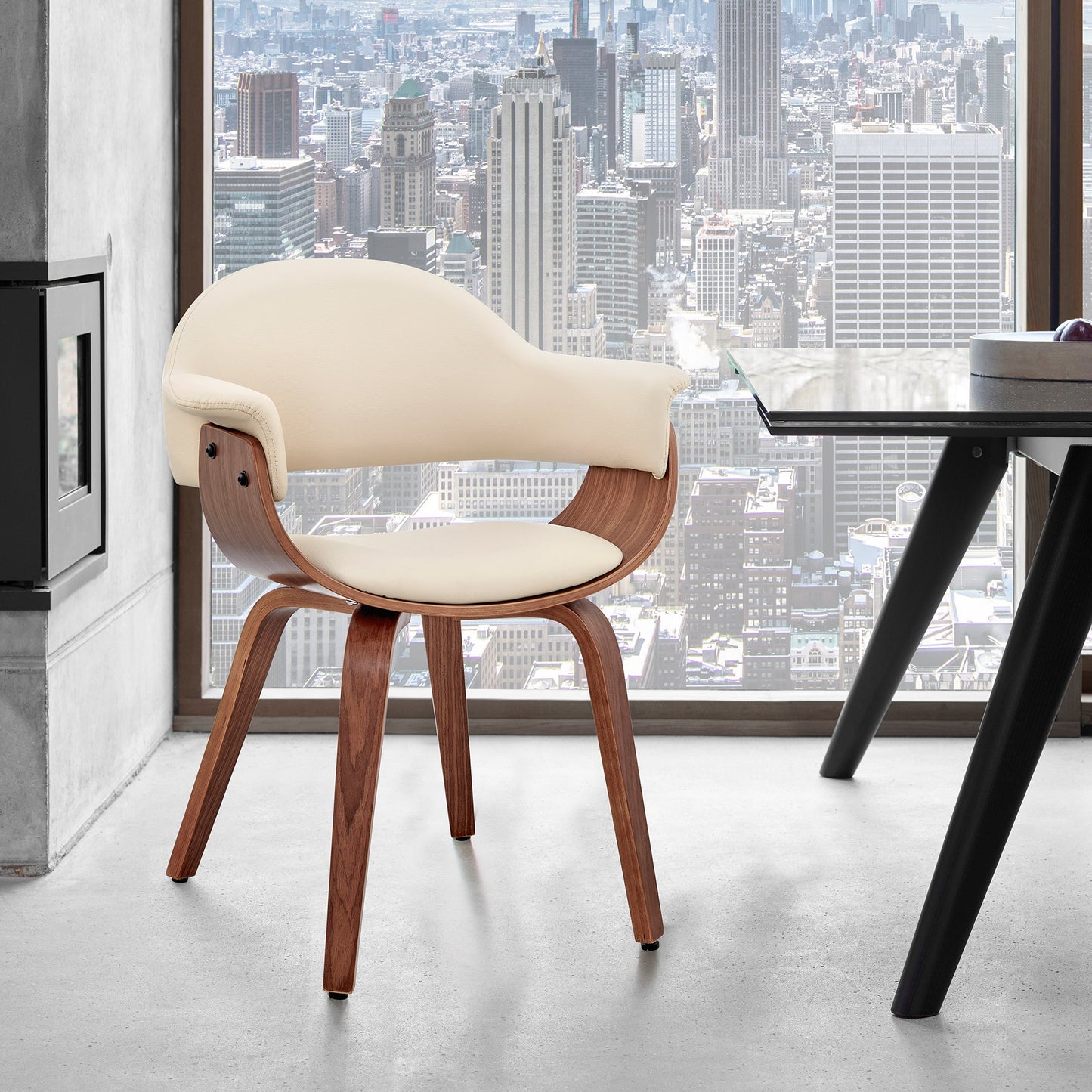 Adalyn Cream Faux Leather and Walnut Wood Dining Room Accent Chair