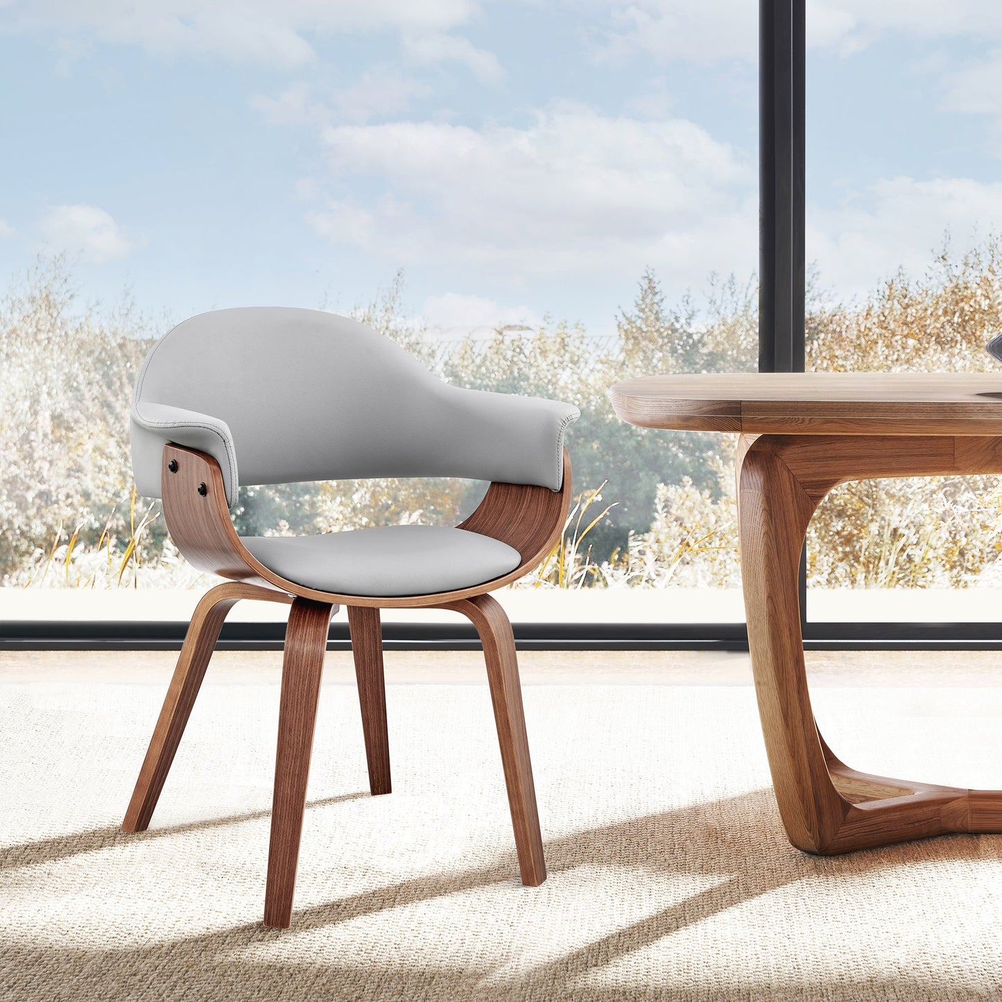 Adalyn Gray Faux Leather and Walnut Wood Dining Room Accent Chair