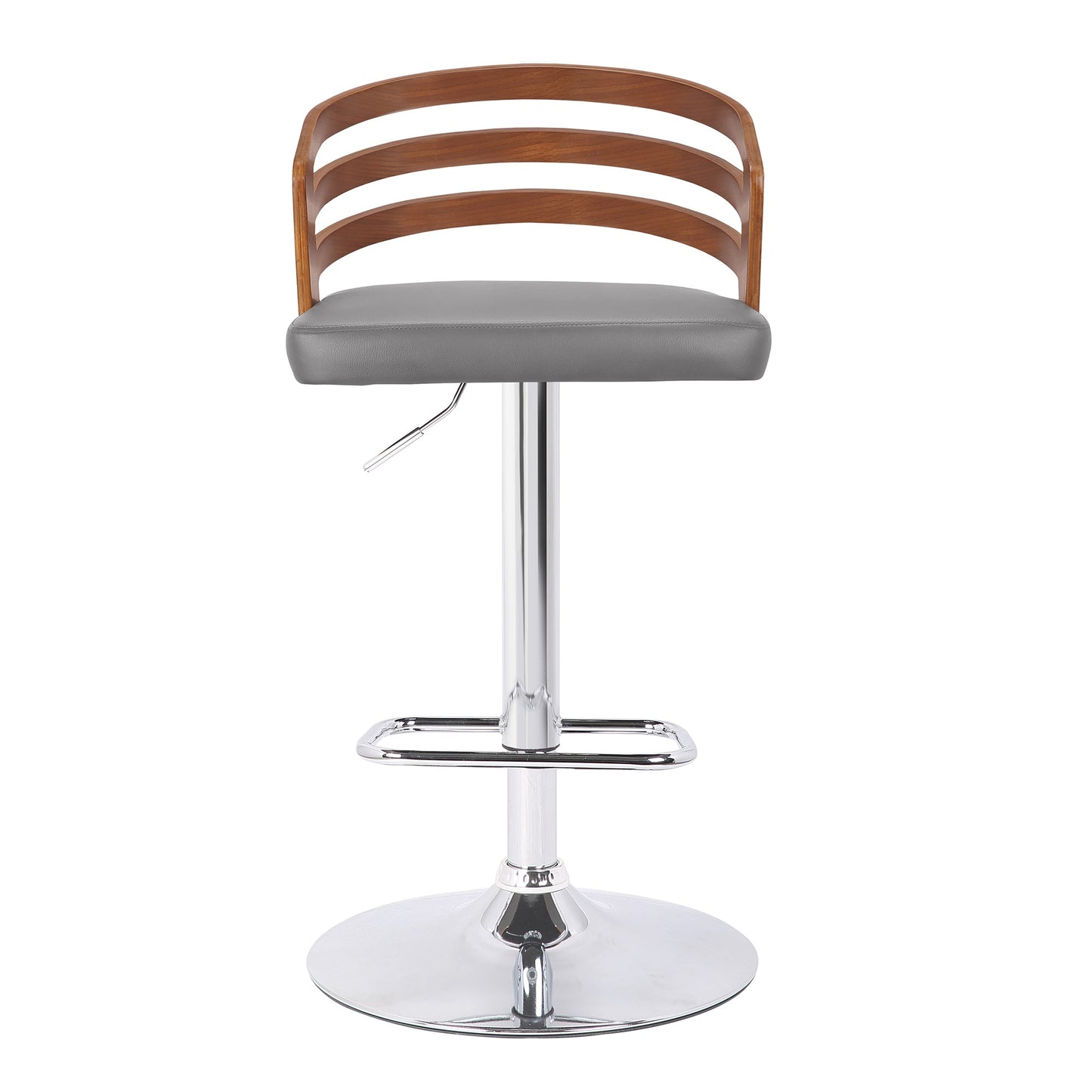 Adele Adjustable Height Swivel Faux Leather and Wood Bar Stool with Chrome Base