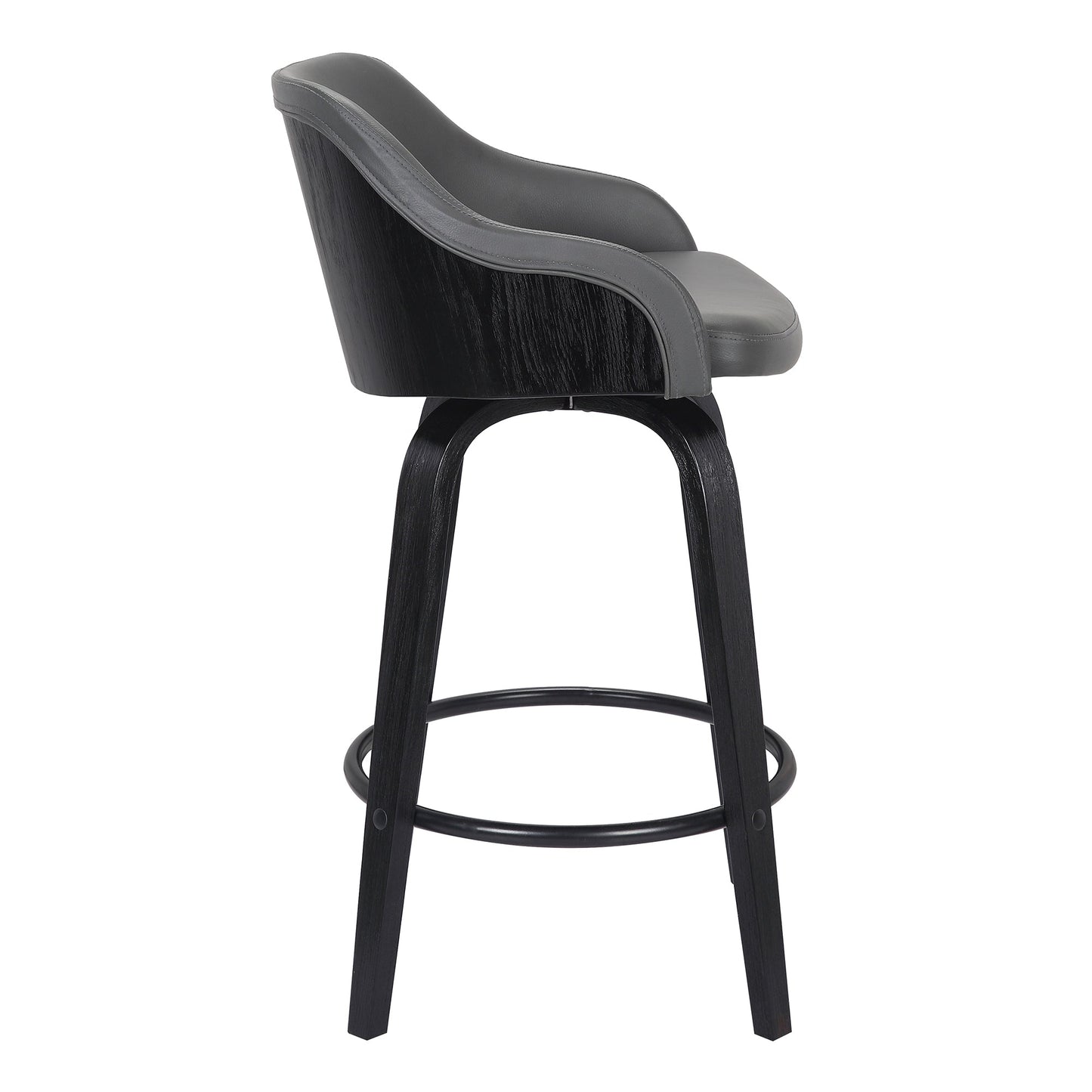 Alec Swivel Faux Leather and Wood Bar Stool in Counter and Bar Height