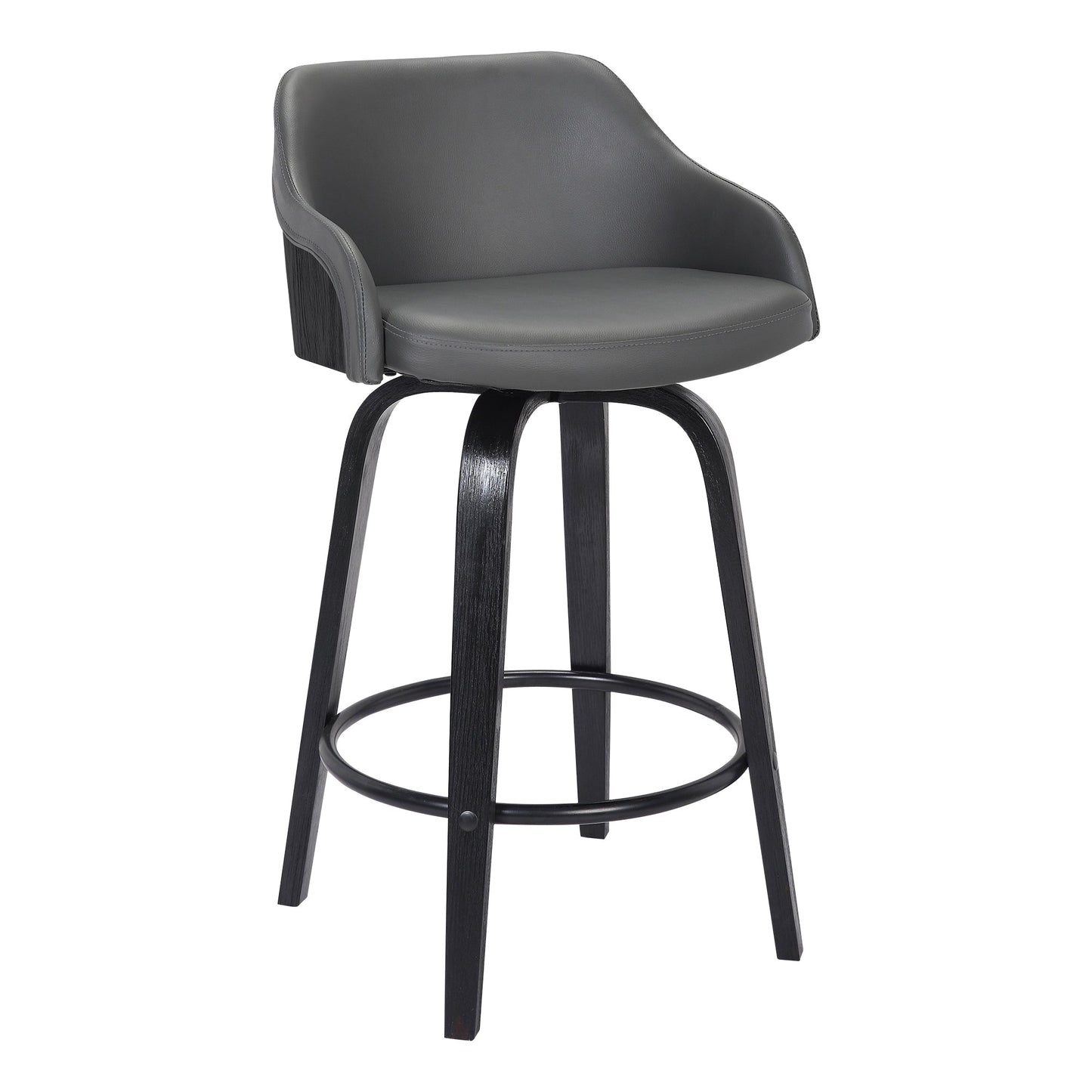 Alec Swivel Faux Leather and Wood Bar Stool in Counter and Bar Height