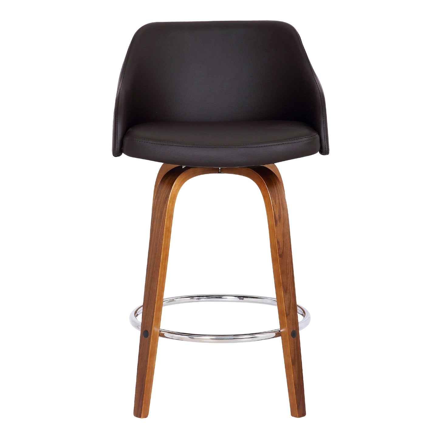 Alec Swivel Faux Leather and Wood Bar Stool in Counter and Bar Height
