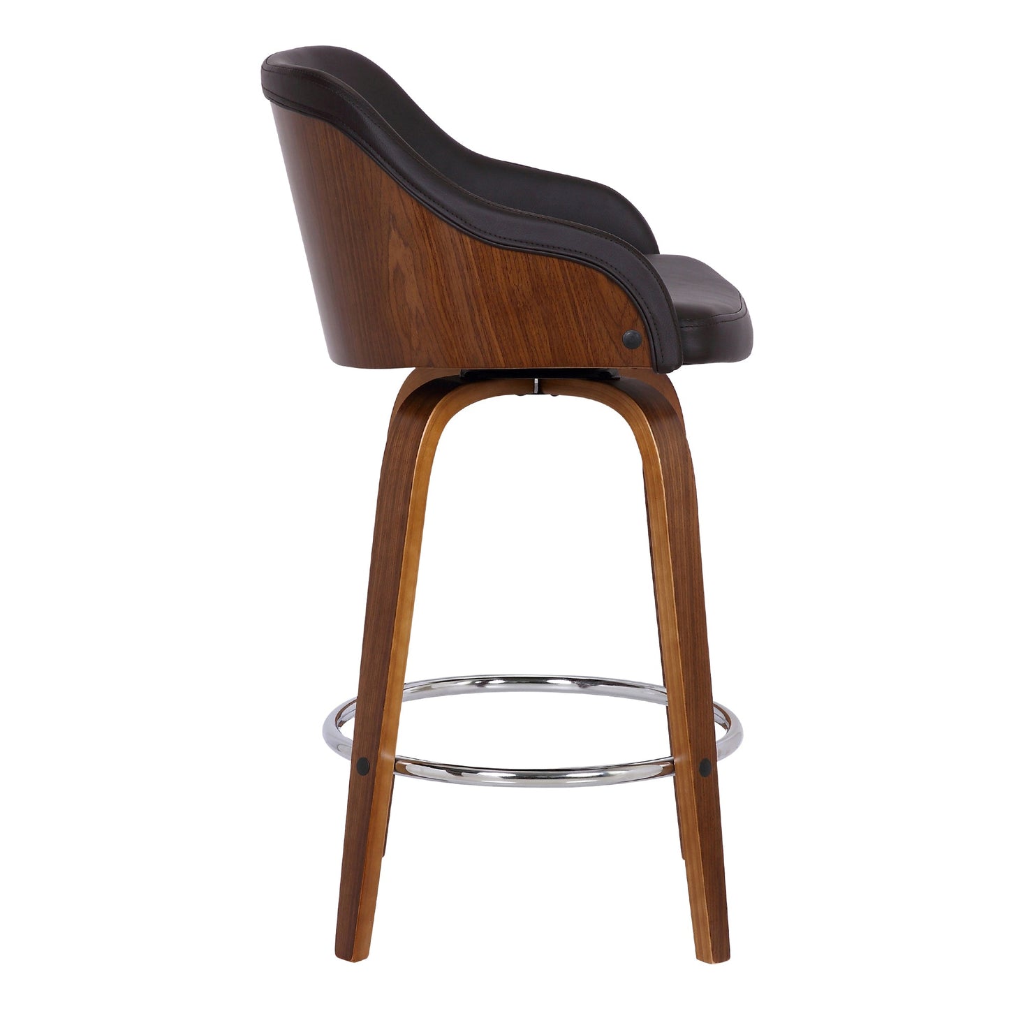 Alec Swivel Faux Leather and Wood Bar Stool in Counter and Bar Height
