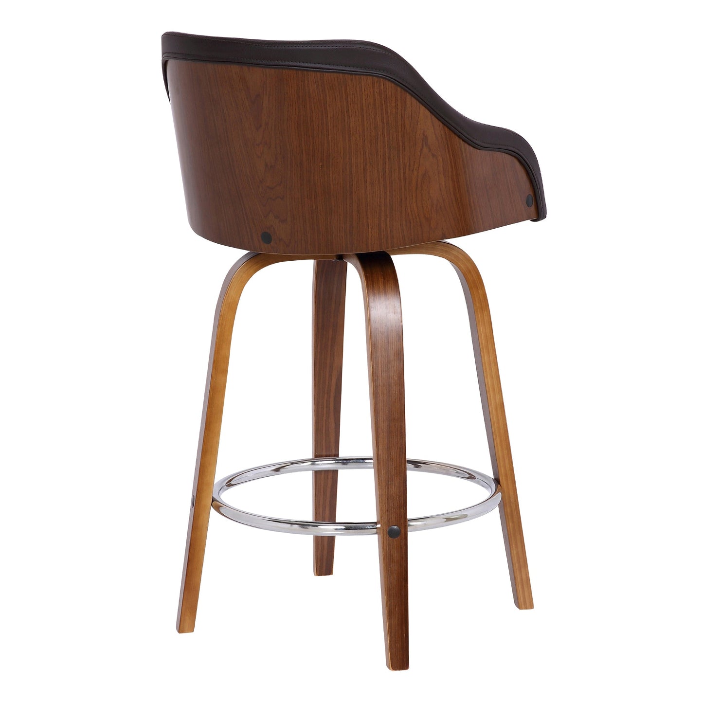 Alec Swivel Faux Leather and Wood Bar Stool in Counter and Bar Height