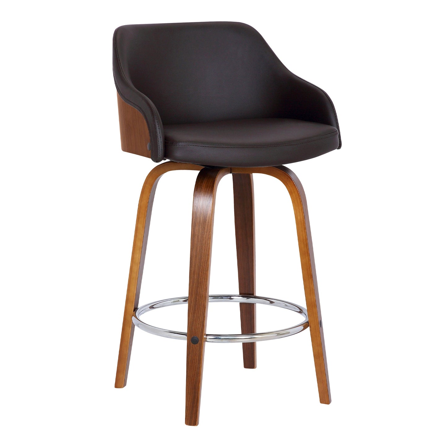 Alec Swivel Faux Leather and Wood Bar Stool in Counter and Bar Height