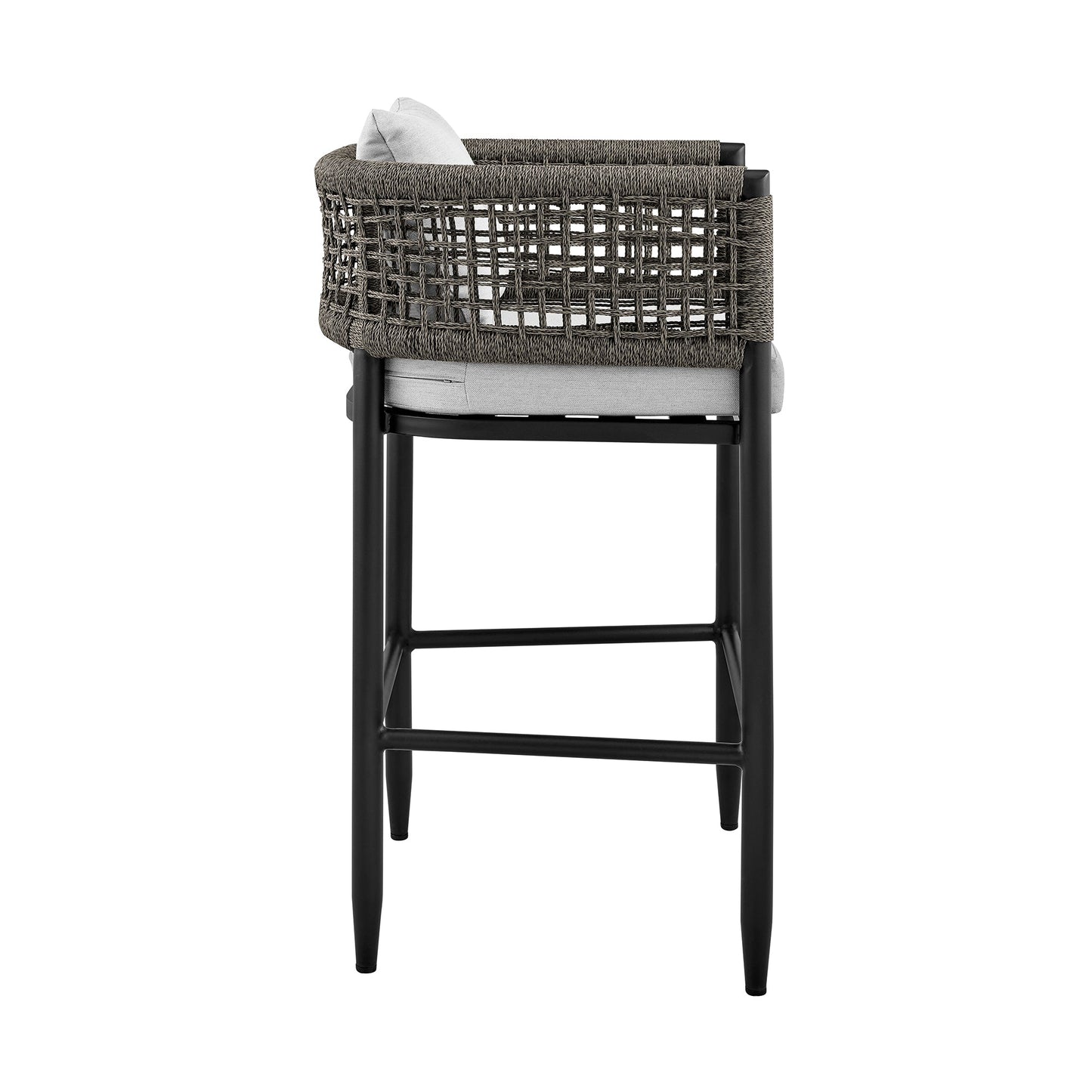 Alegria Outdoor Patio Bar Stool in Aluminum with Rope and Cushions