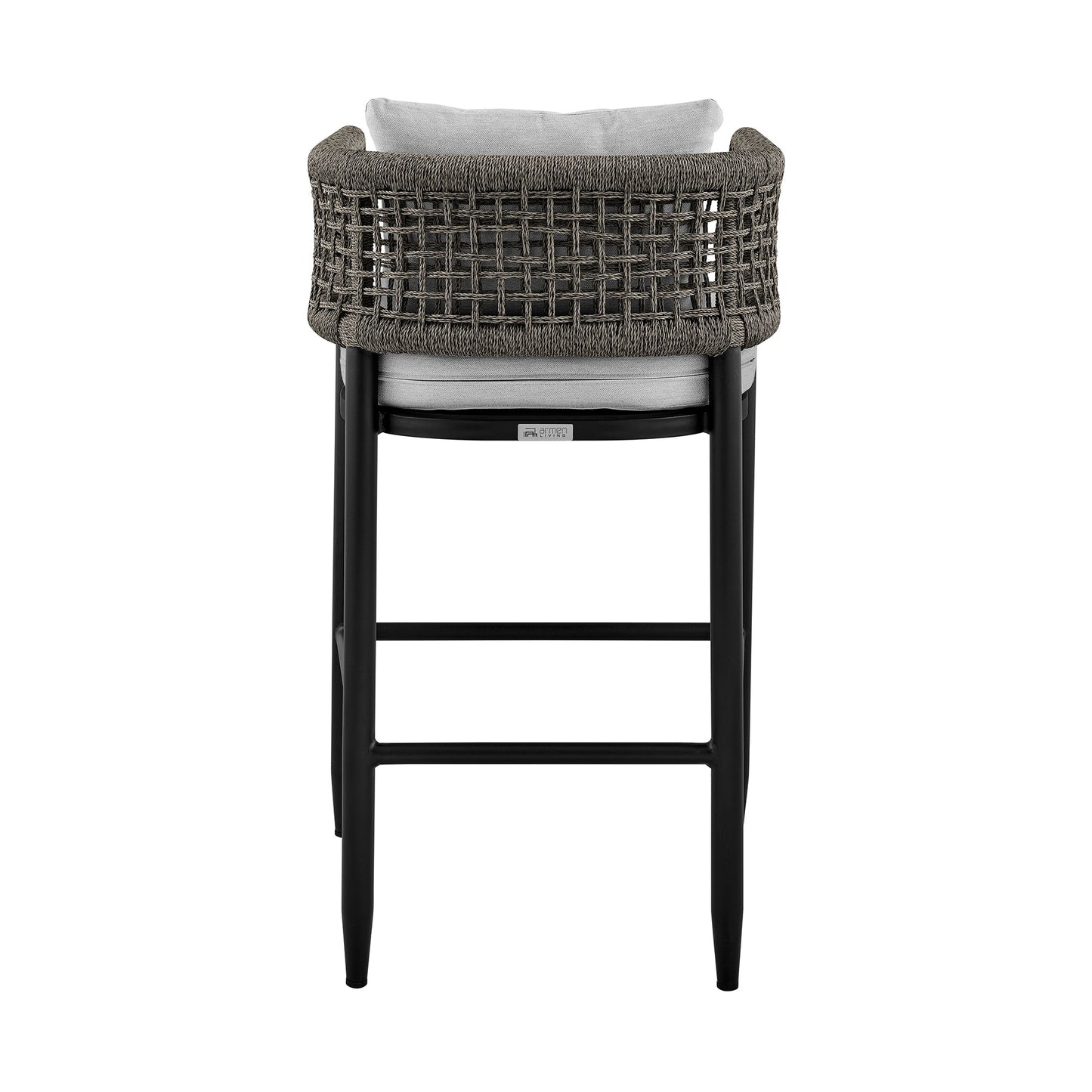 Alegria Outdoor Patio Bar Stool in Aluminum with Rope and Cushions