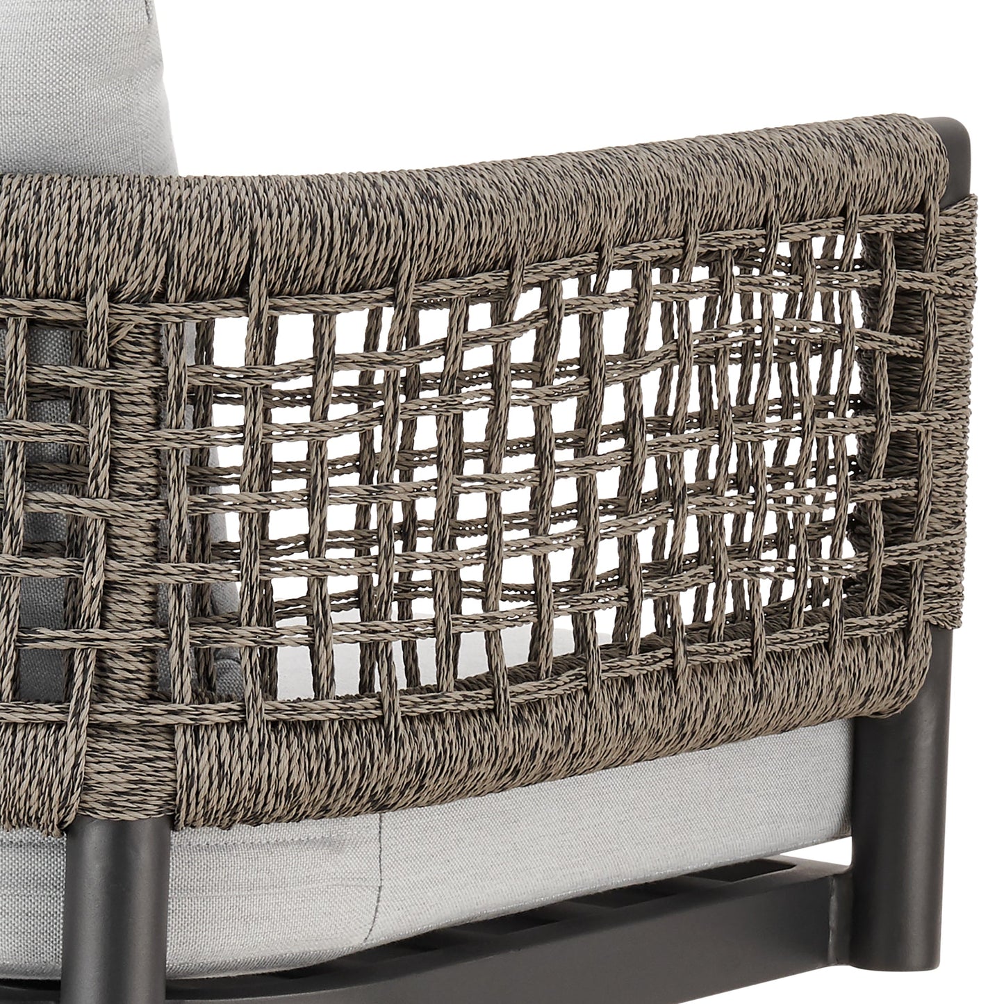 Alegria Outdoor Patio Swivel Stool in Aluminum with Gray Rope and Cushions