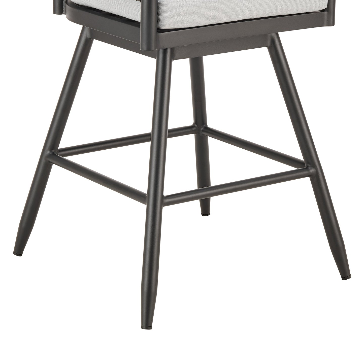 Alegria Outdoor Patio Swivel Stool in Aluminum with Gray Rope and Cushions