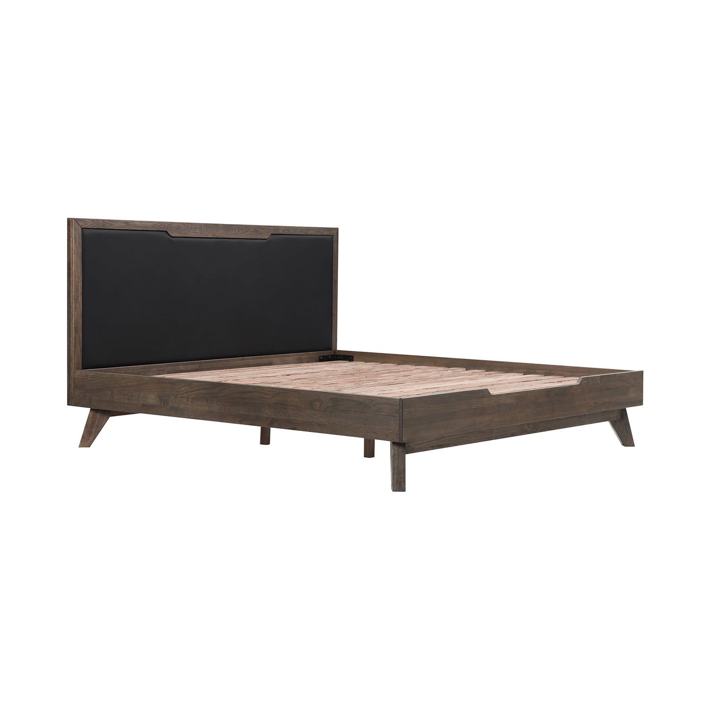 Astoria Platform Bed Frame in Oak with Black Faux Leather