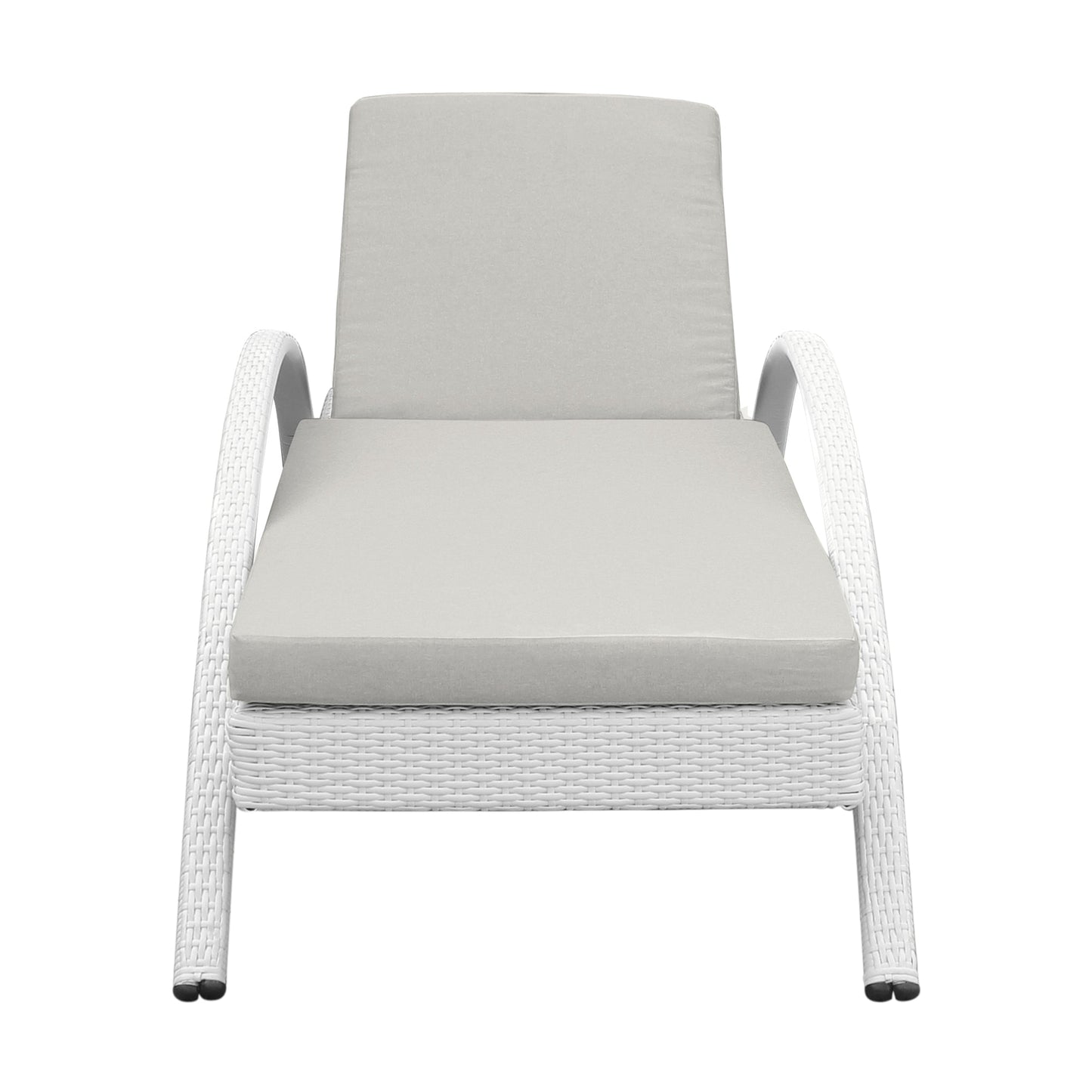 Aloha Adjustable Patio Outdoor Chaise Lounge Chair in White Wicker and Gray Cushions