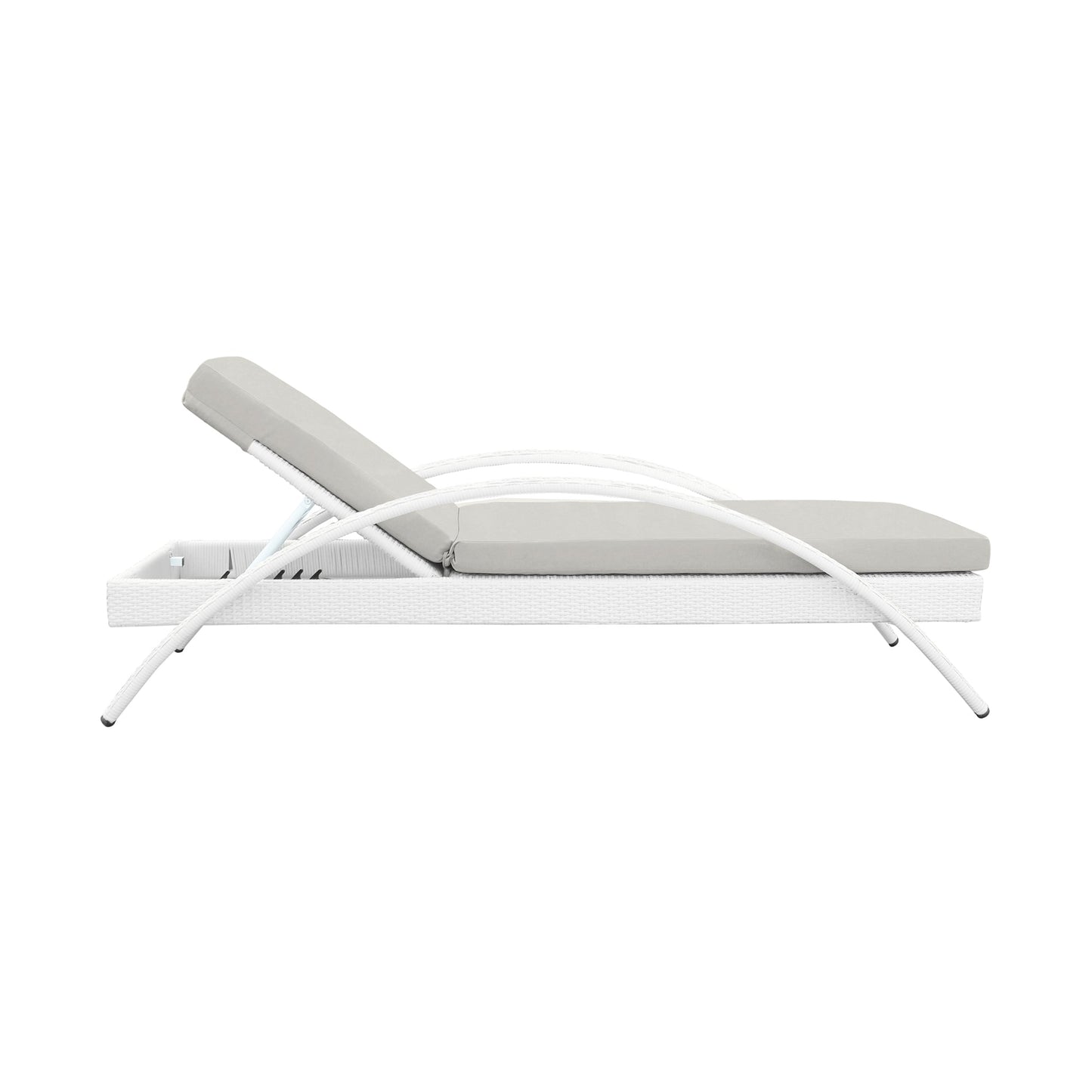 Aloha Adjustable Patio Outdoor Chaise Lounge Chair in White Wicker and Gray Cushions