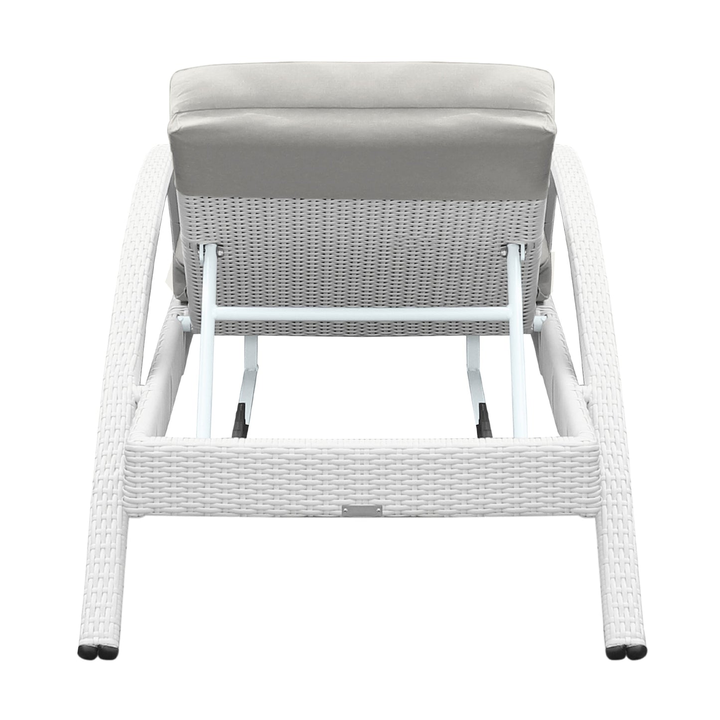 Aloha Adjustable Patio Outdoor Chaise Lounge Chair in White Wicker and Gray Cushions