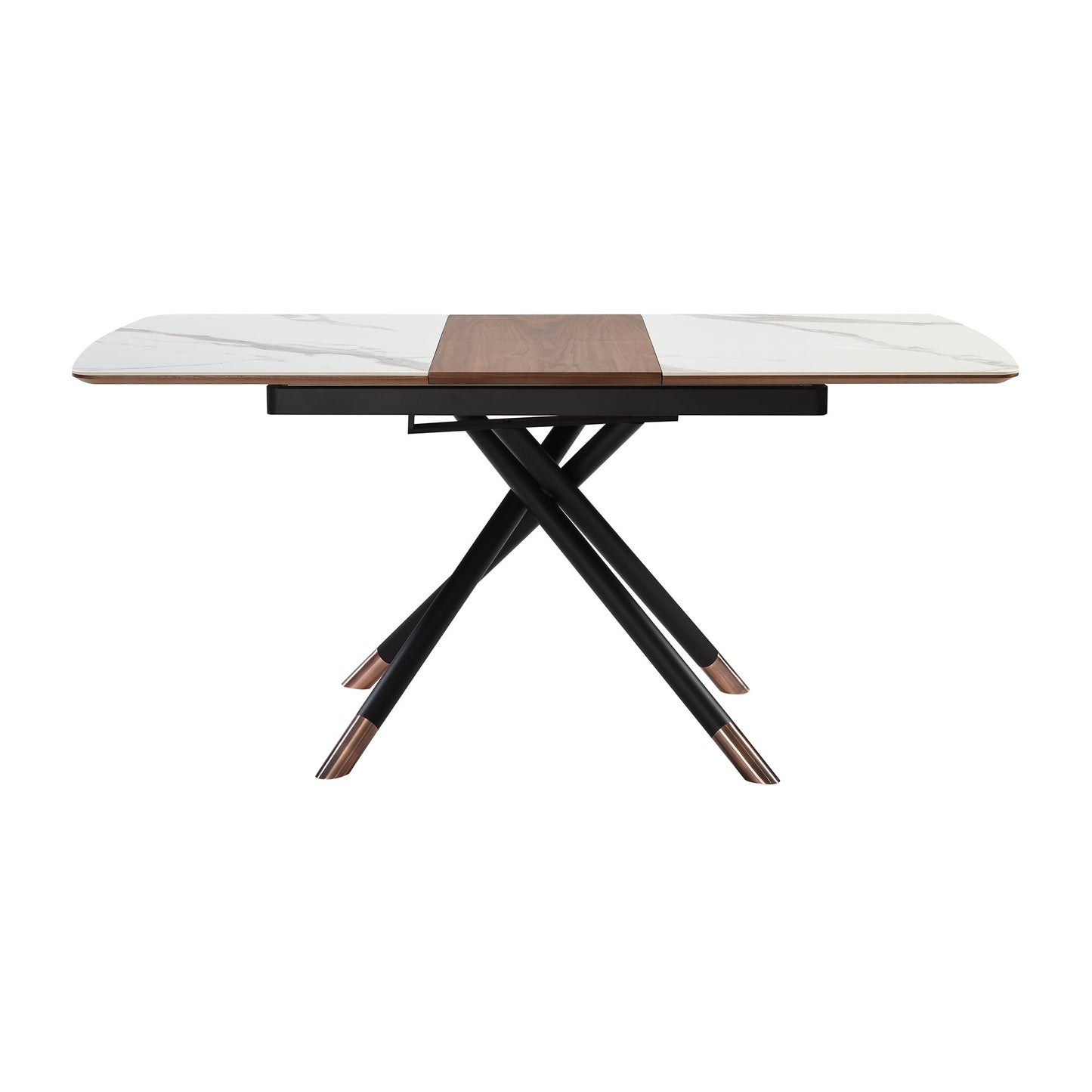 Alora Extendable Dining Table with Light Gray Ceramic and Wood Top and Metal Legs