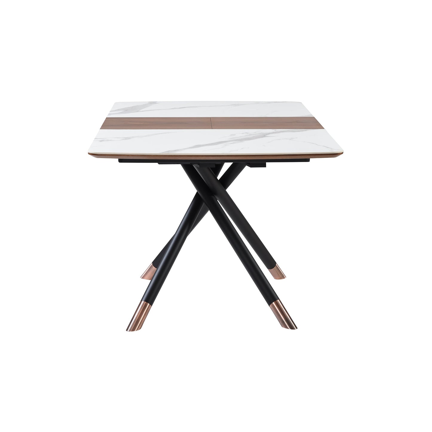 Alora Extendable Dining Table with Light Gray Ceramic and Wood Top and Metal Legs