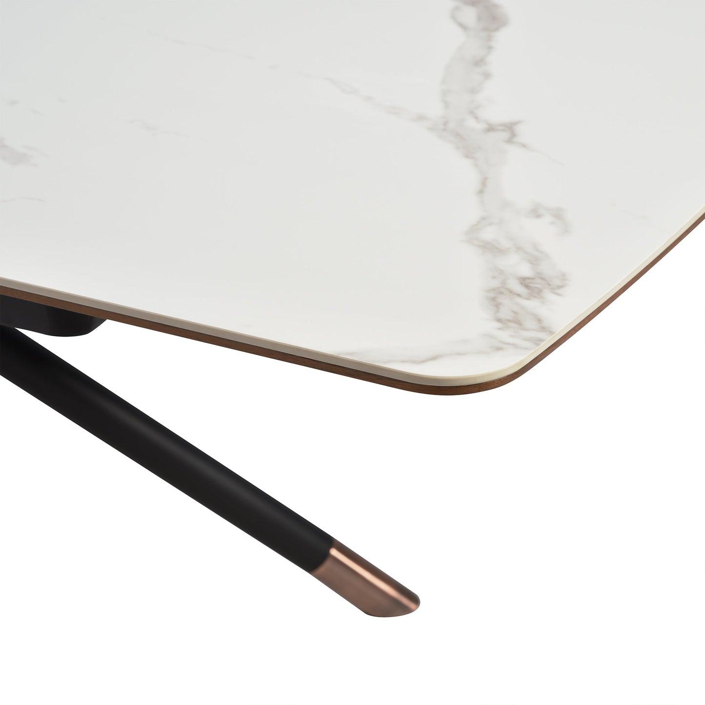 Alora Extendable Dining Table with Light Gray Ceramic and Wood Top and Metal Legs