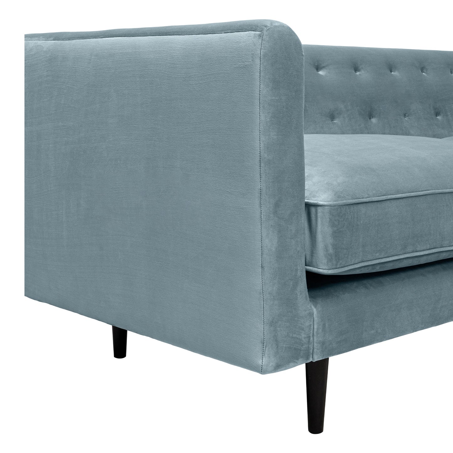 Annabelle 80" Bluestone Velvet Sofa with Black Wood Legs