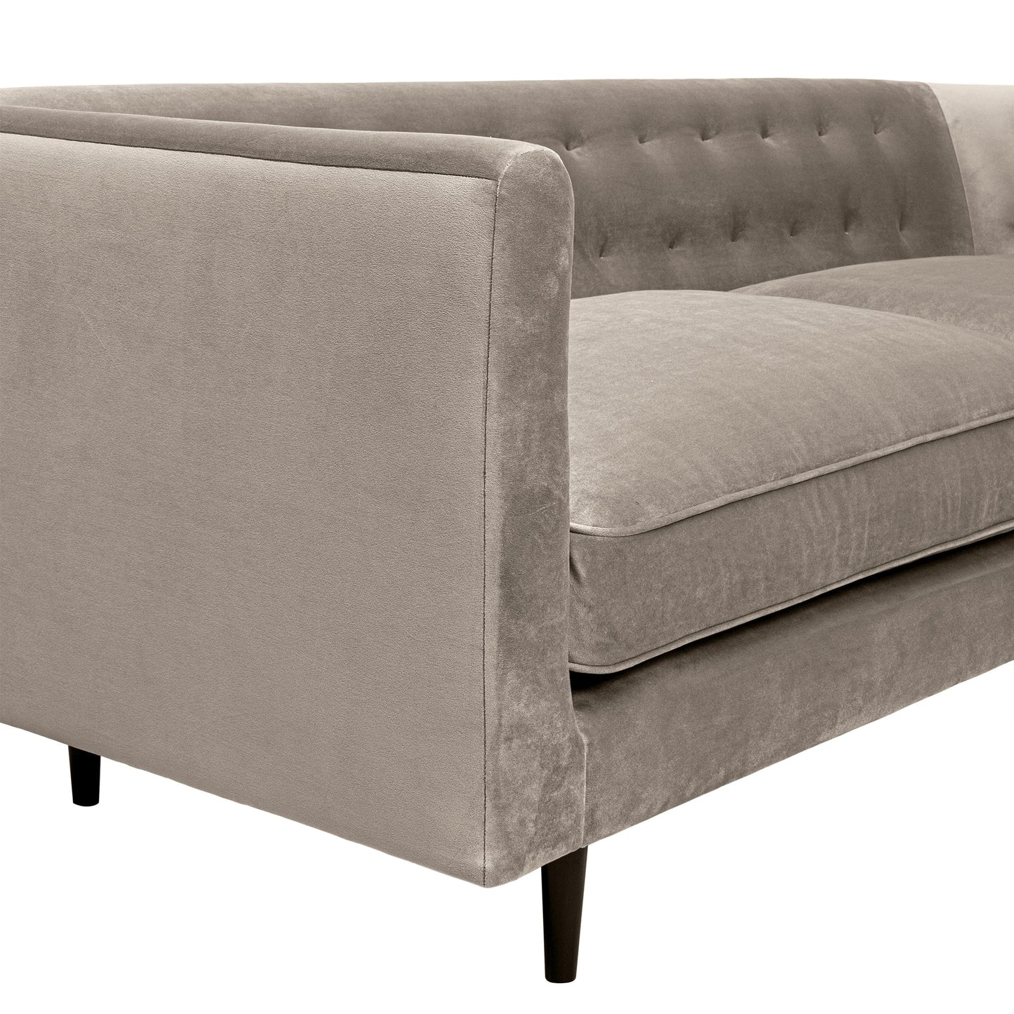 Annabelle 80" Fossil Gray Velvet Sofa with Black Wood Legs