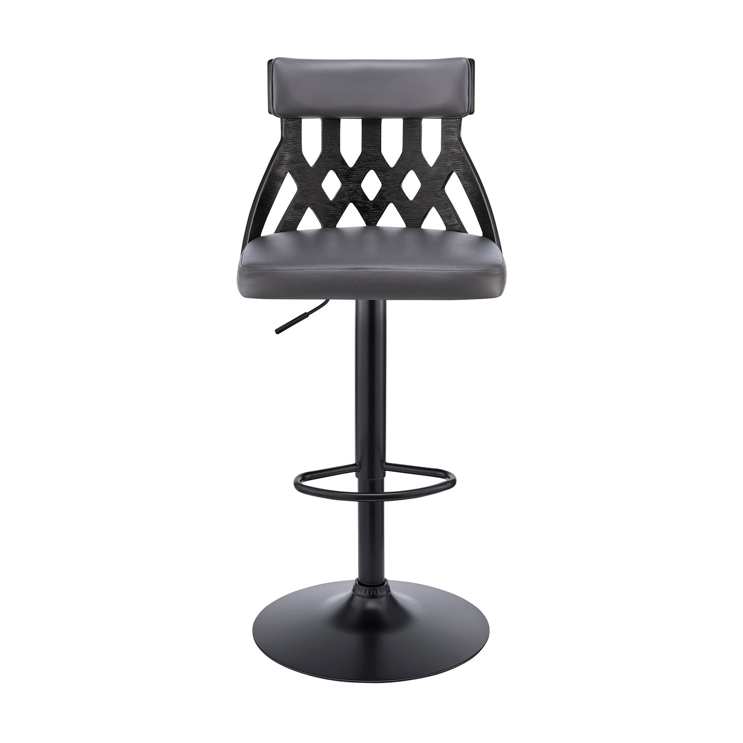 Angelo Adjustable Swivel Faux Leather & Wood Bar Stool with Chrome and Black Base