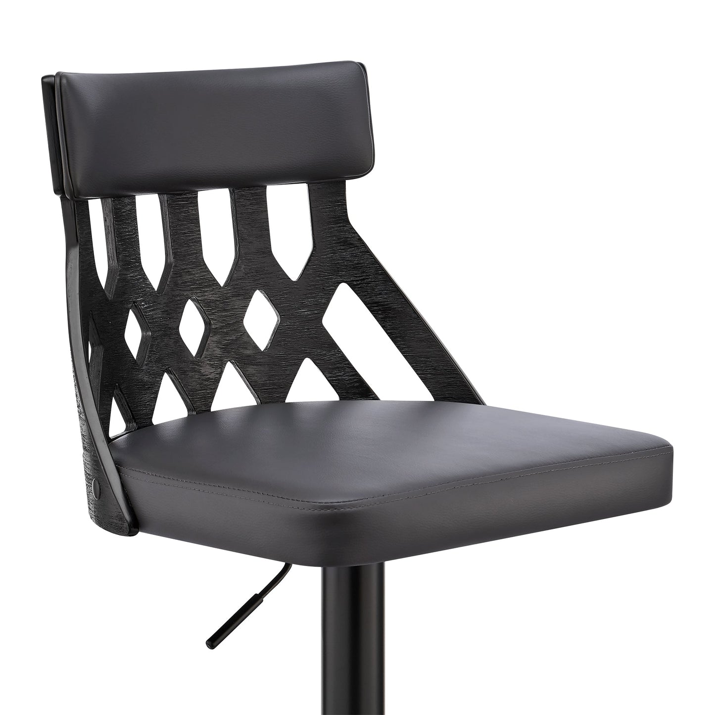 Angelo Adjustable Swivel Faux Leather & Wood Bar Stool with Chrome and Black Base