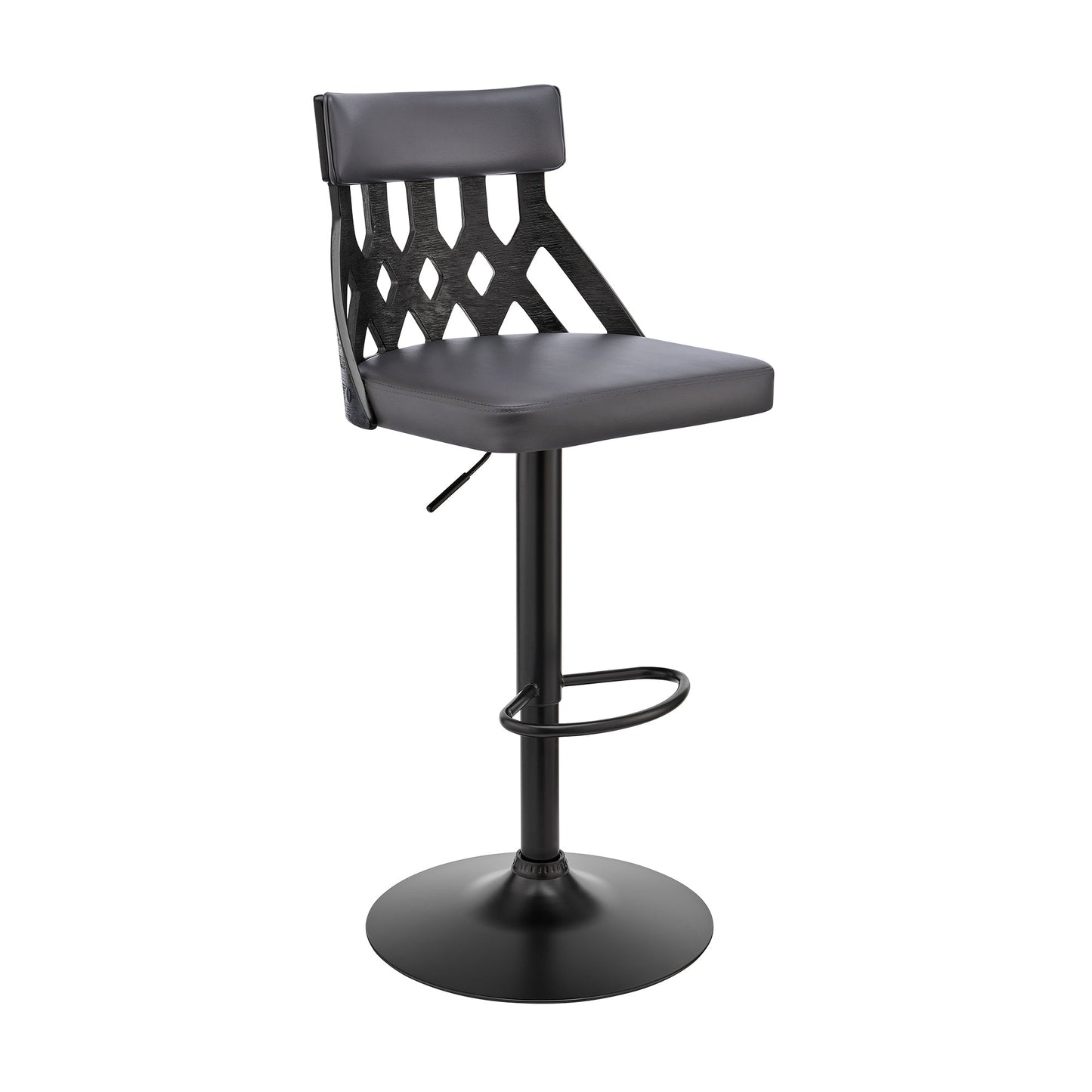 Angelo Adjustable Swivel Faux Leather & Wood Bar Stool with Chrome and Black Base