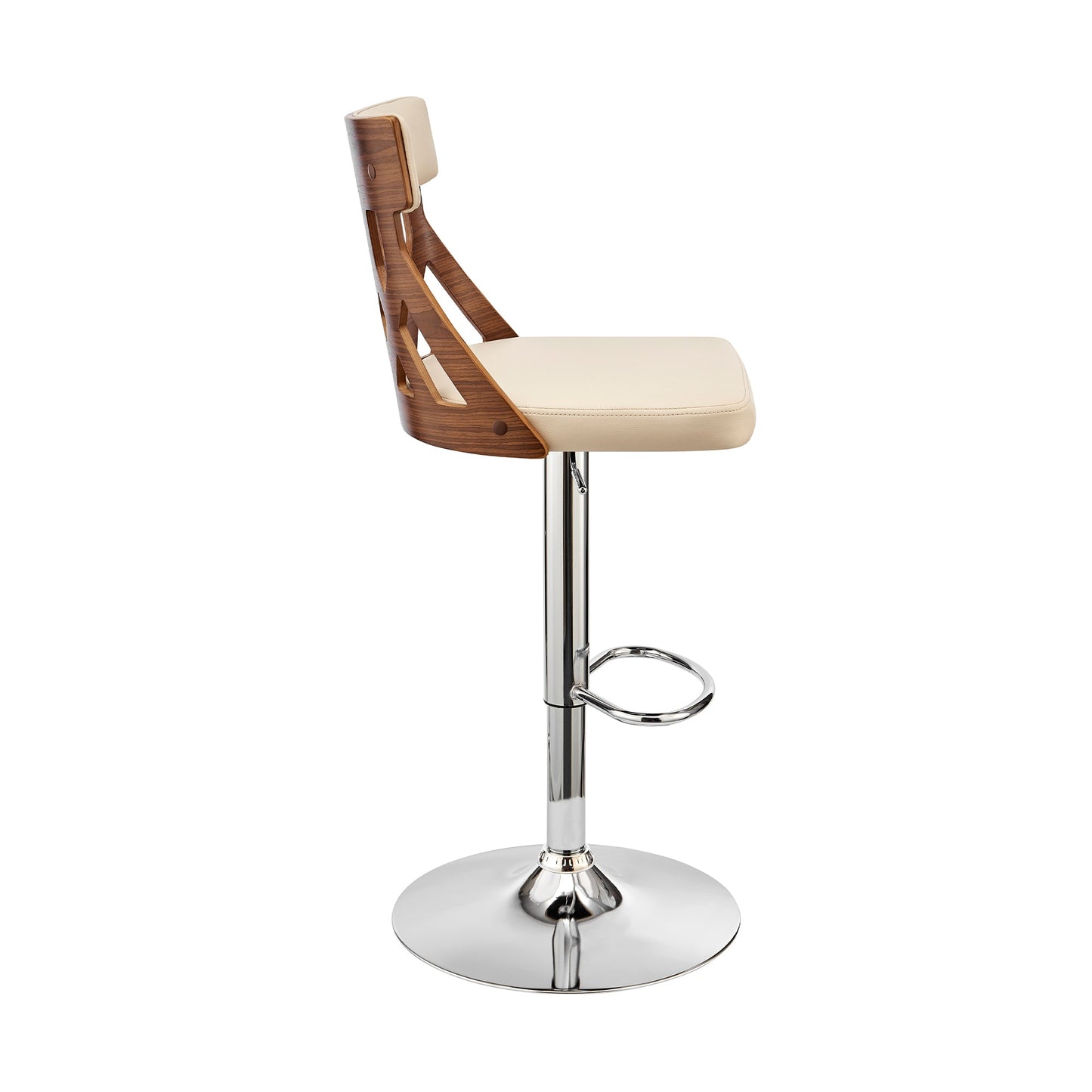 Angelo Adjustable Swivel Faux Leather & Wood Bar Stool with Chrome and Black Base