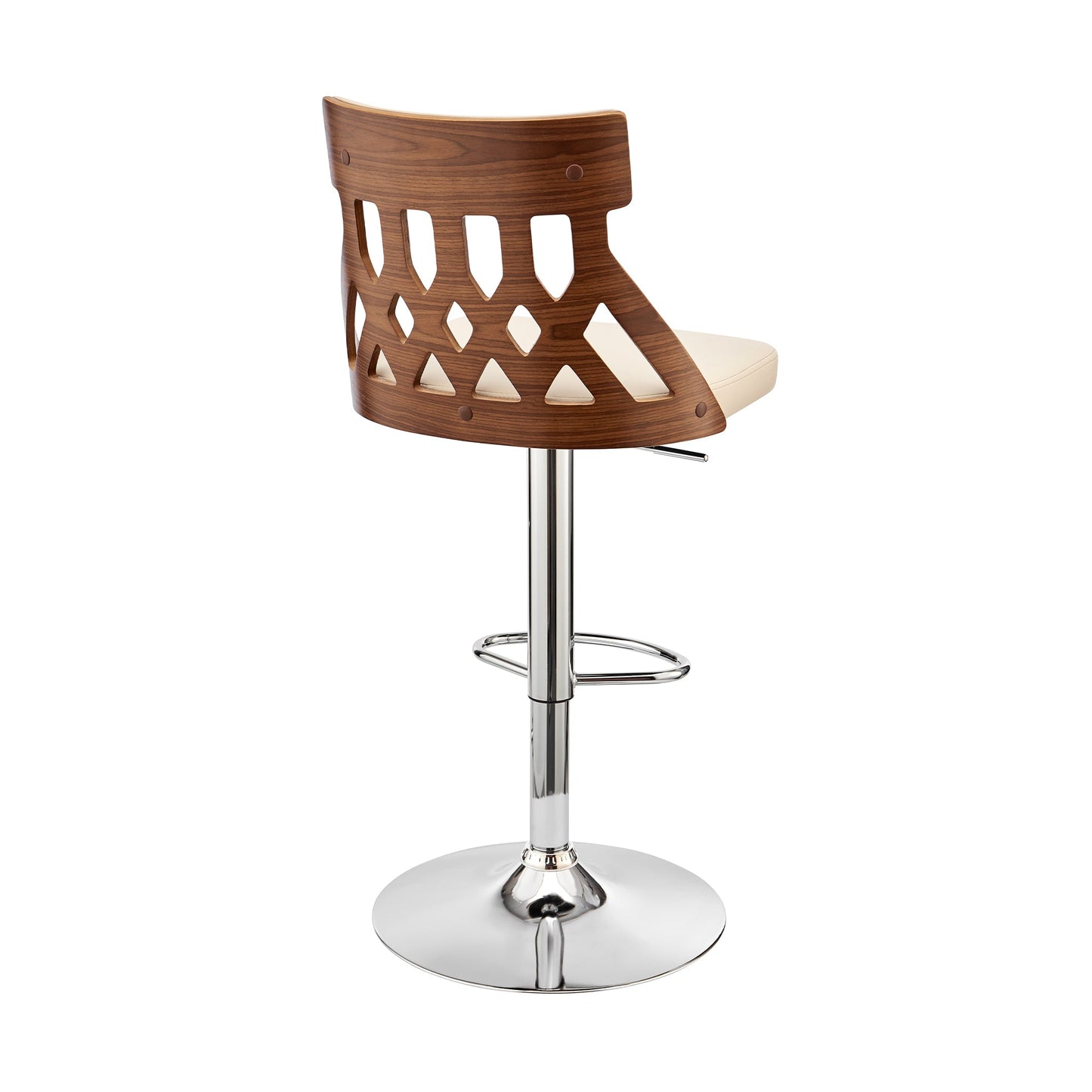 Angelo Adjustable Swivel Faux Leather & Wood Bar Stool with Chrome and Black Base