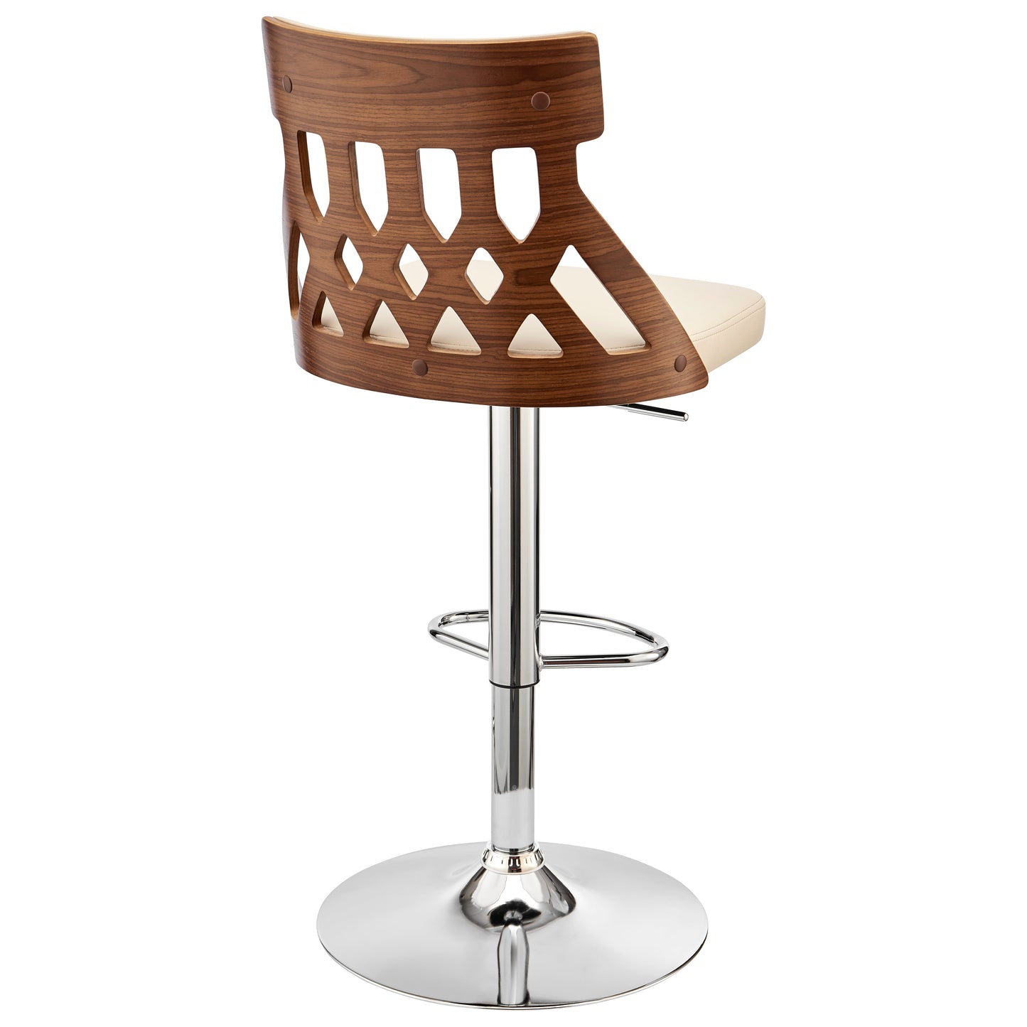 Angelo Adjustable Swivel Faux Leather & Wood Bar Stool with Chrome and Black Base