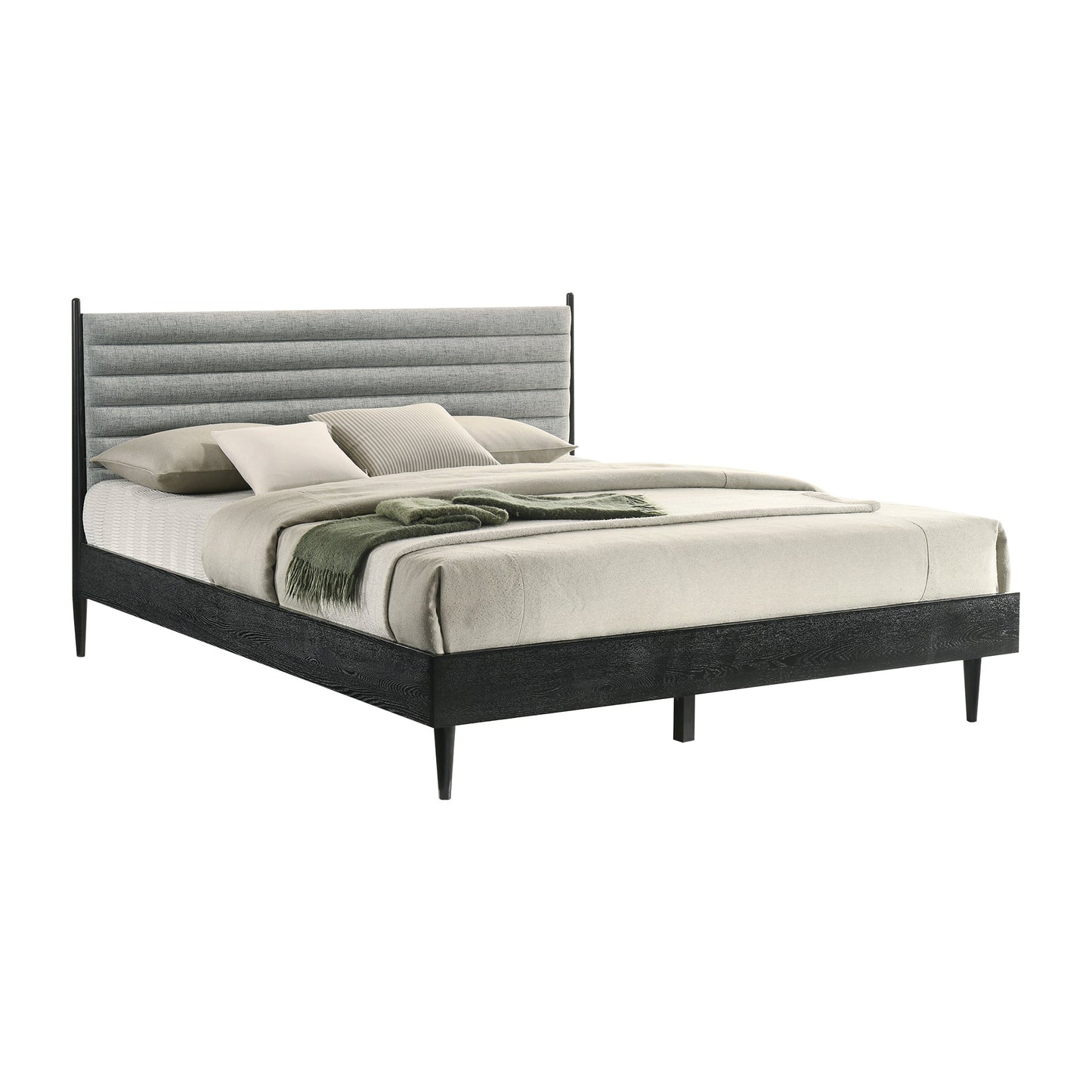 Artemio Platform Wood Bed Frame in Black and Walnut Finish - King and Queen Sizes