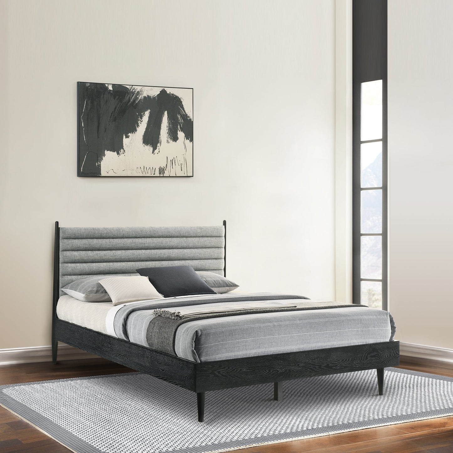 Artemio Platform Wood Bed Frame in Black and Walnut Finish - King and Queen Sizes