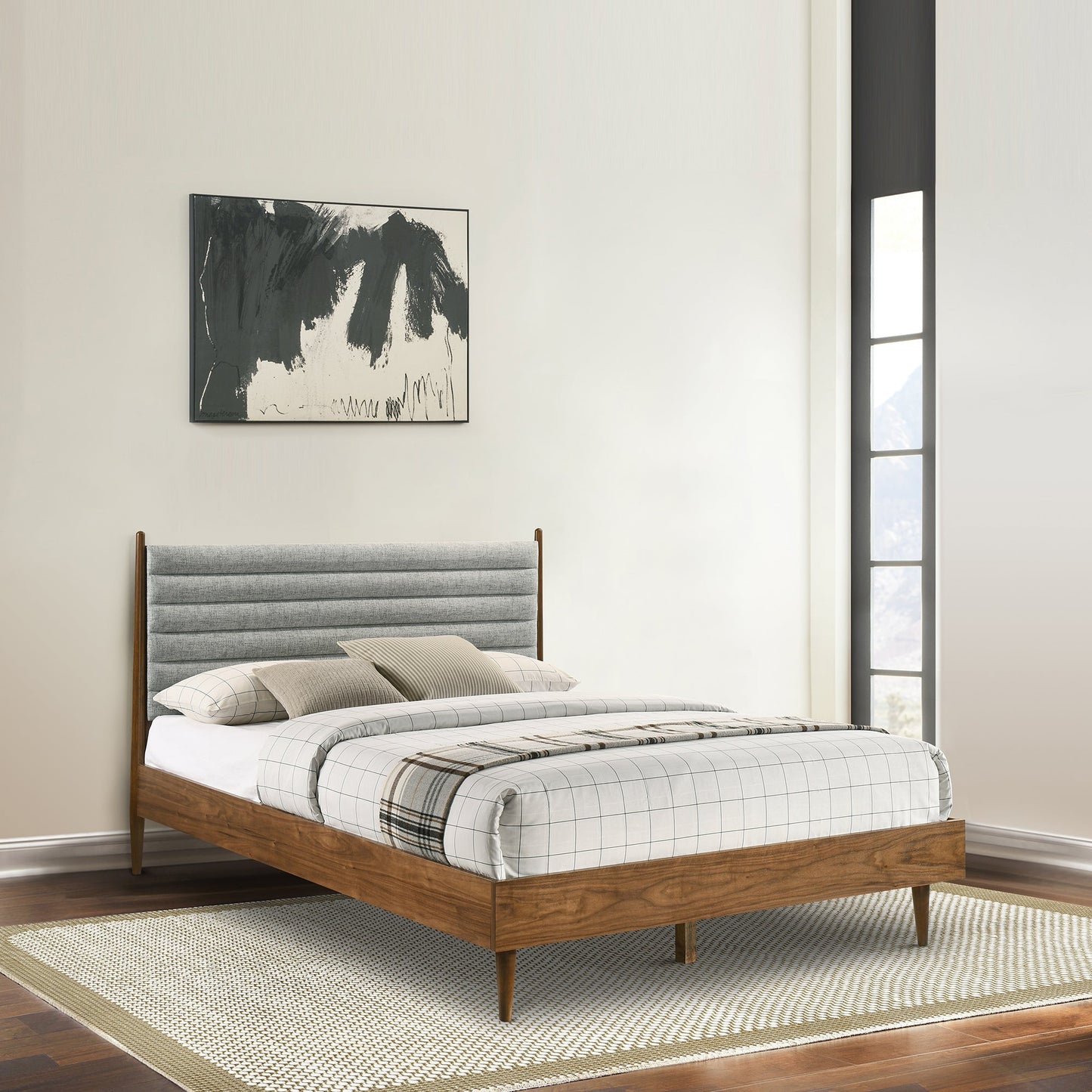 Artemio Platform Wood Bed Frame in Black and Walnut Finish - King and Queen Sizes