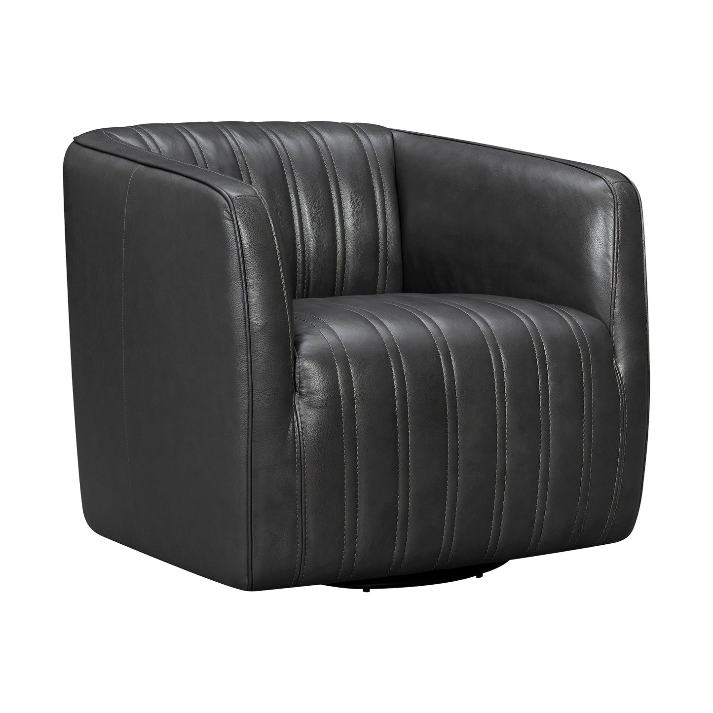 Aries Pewter Genuine Leather Swivel Barrel Chair