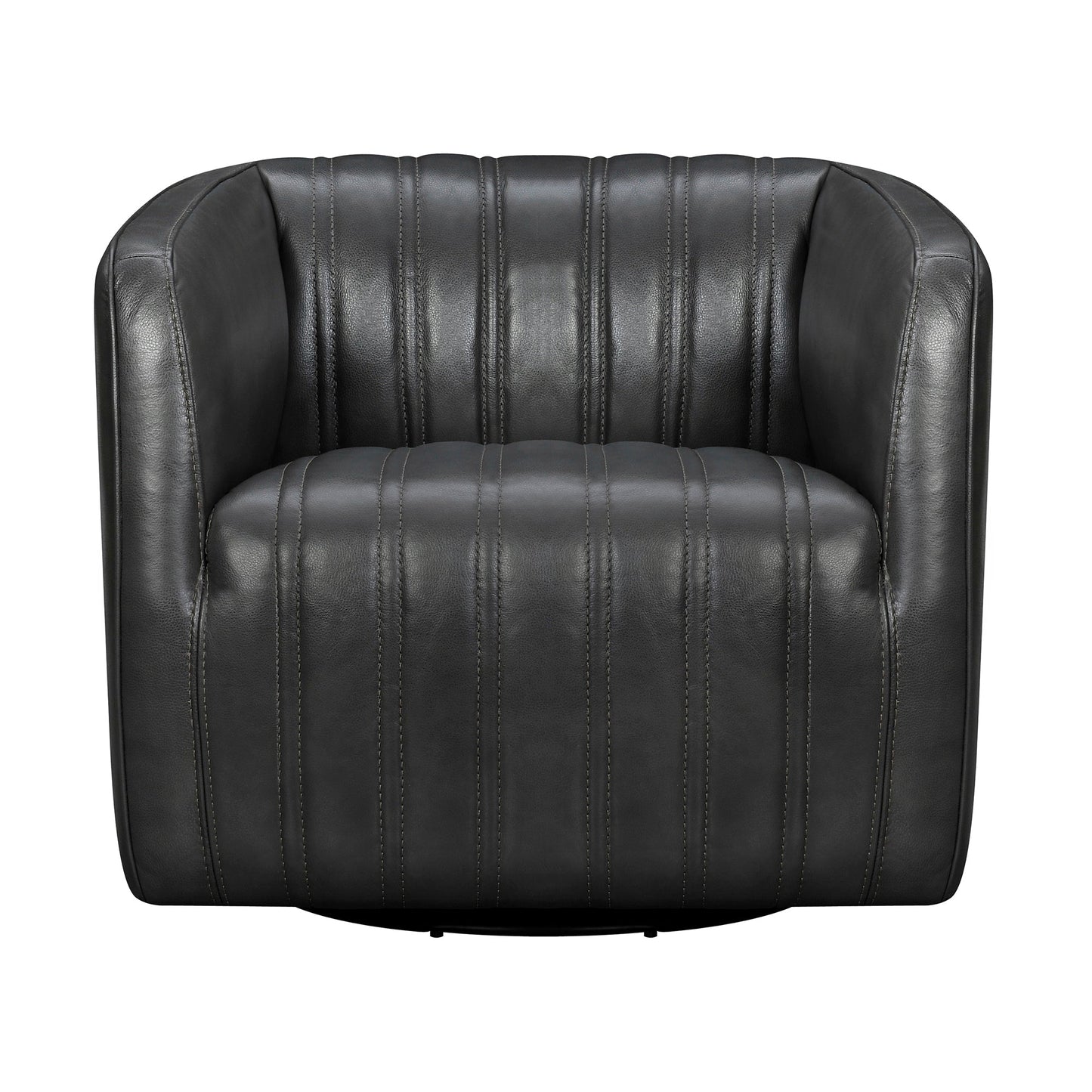Aries Pewter Genuine Leather Swivel Barrel Chair