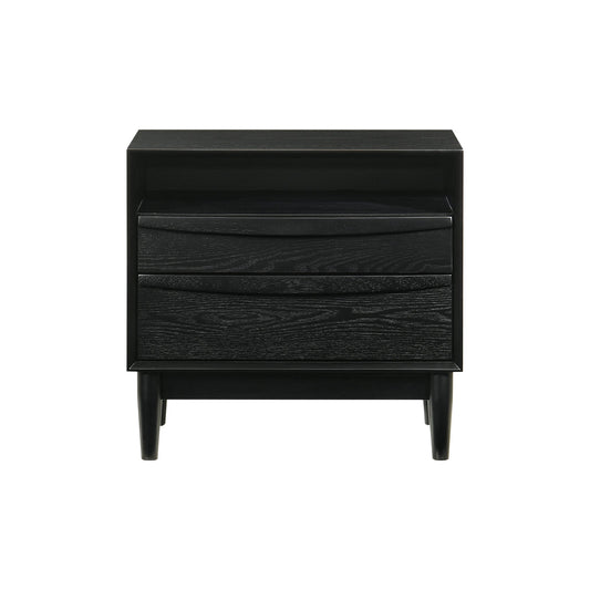 Artemio 2 Drawer Wood Nightstand with Shelf in Black Finish