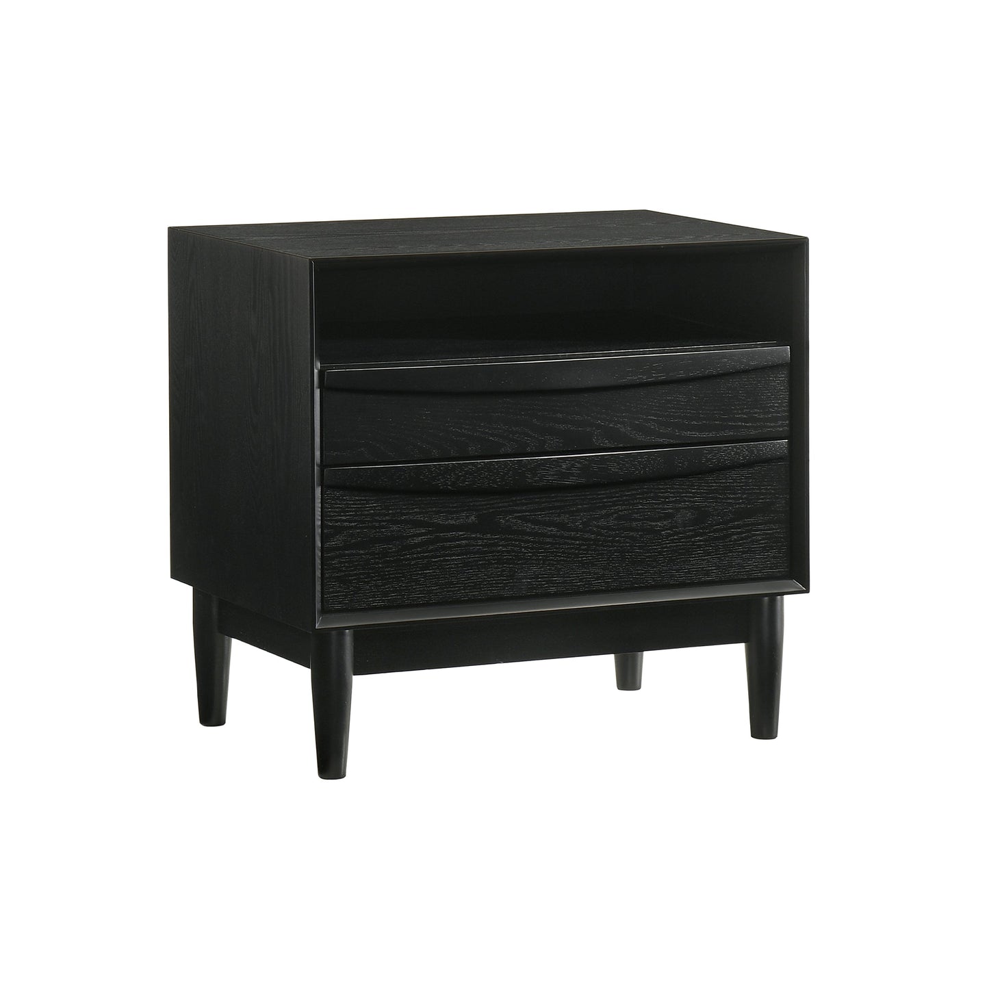 Artemio 2 Drawer Wood Nightstand with Shelf in Black Finish