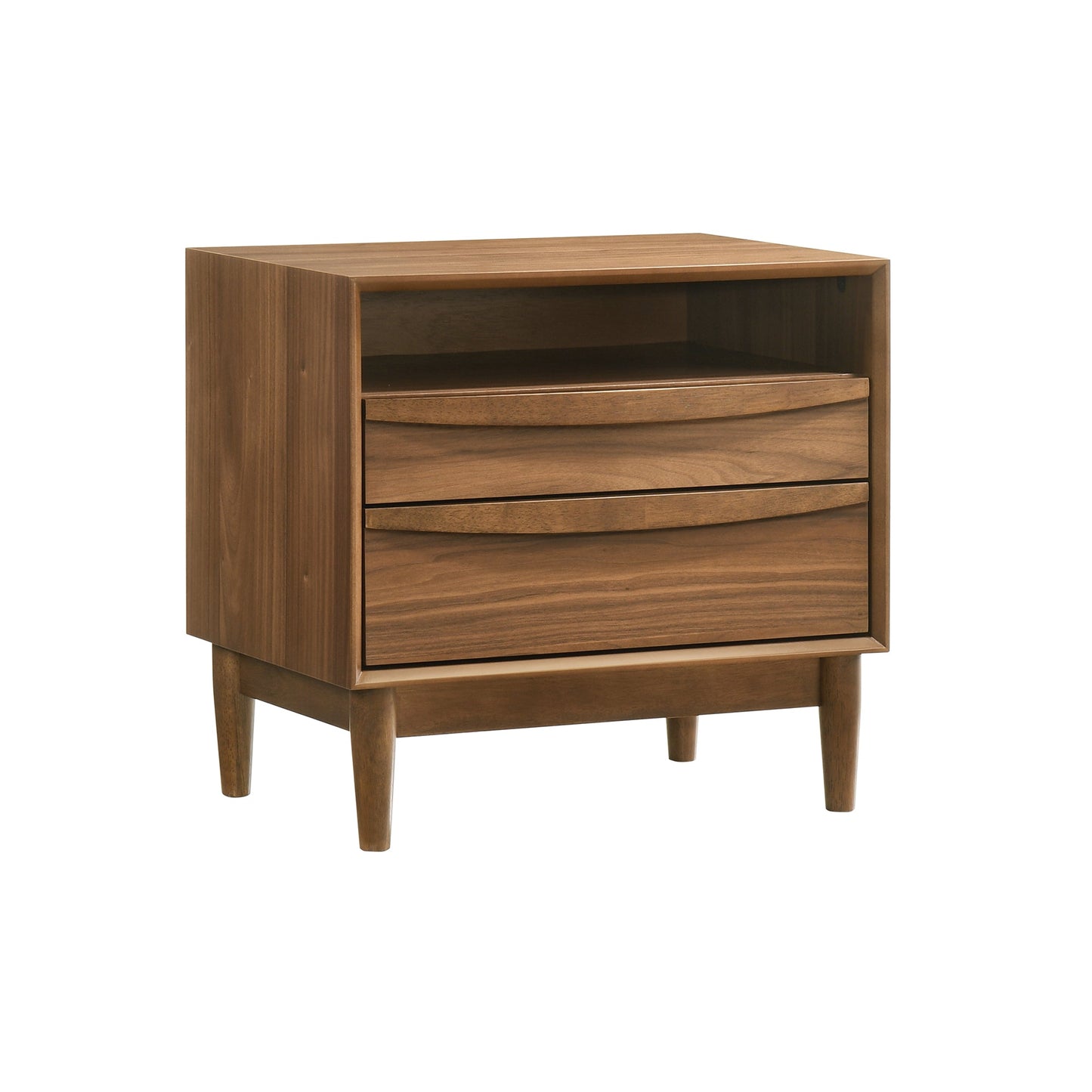 Artemio 2 Drawer Wood Nightstand with Shelf in Walnut Finish