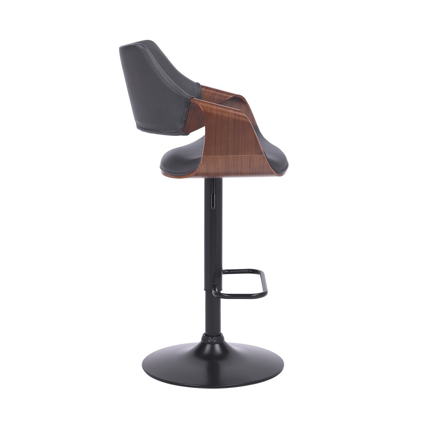 Aspen Adjustable Swivel Faux Leather and Walnut Wood Bar Stool with Base