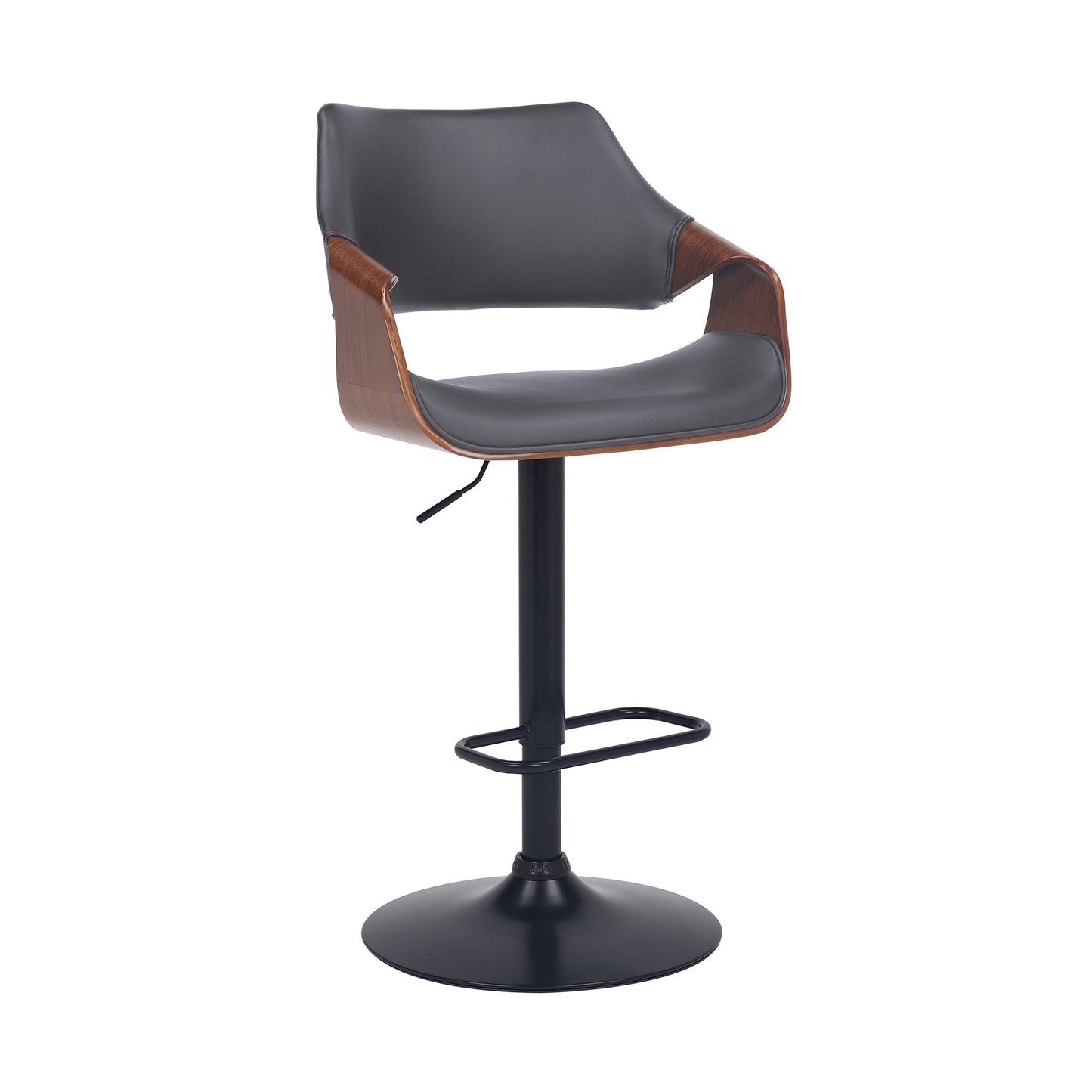Aspen Adjustable Swivel Faux Leather and Walnut Wood Bar Stool with Base
